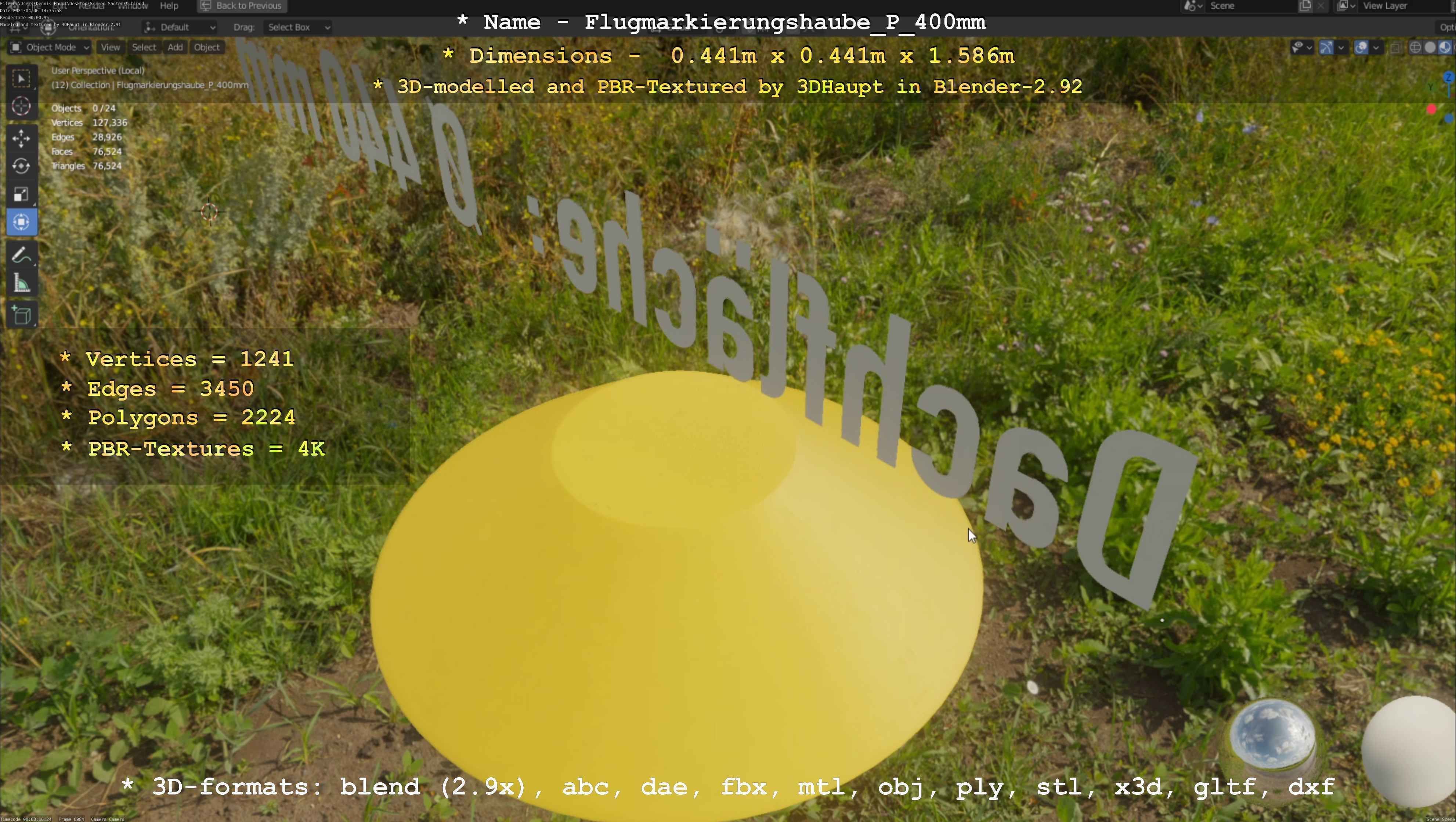 Flugmarkierungshaube mit Aluminiumpfosten 400mm Low-poly 3D model_80