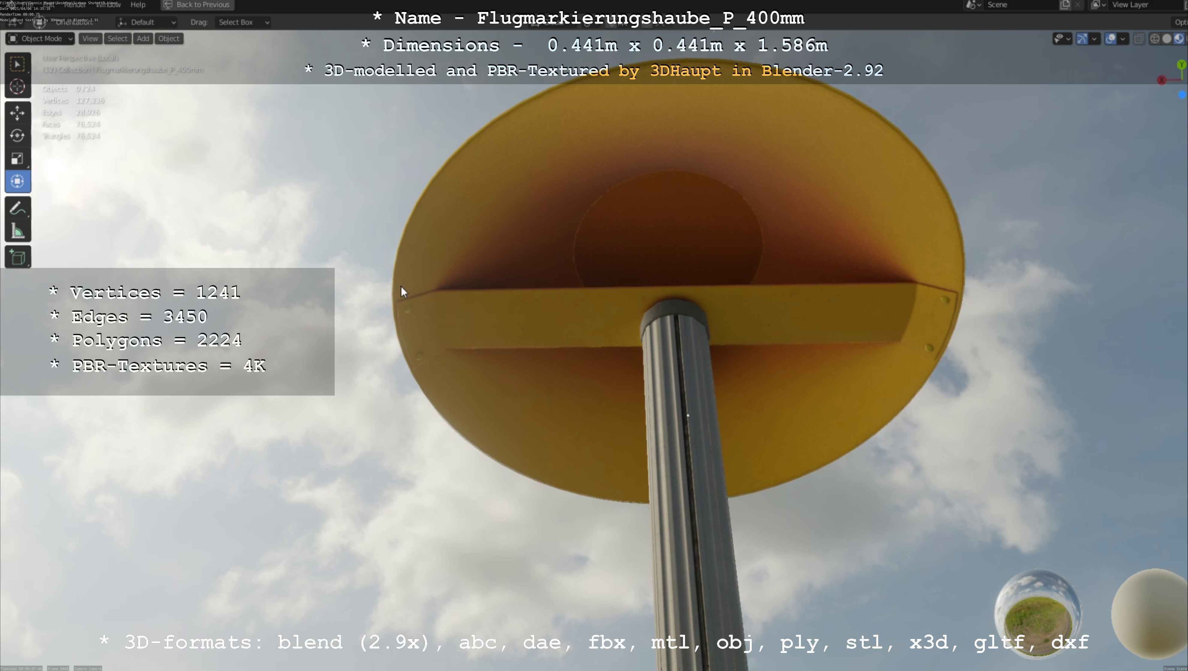 Flugmarkierungshaube mit Aluminiumpfosten 400mm Low-poly 3D model_36
