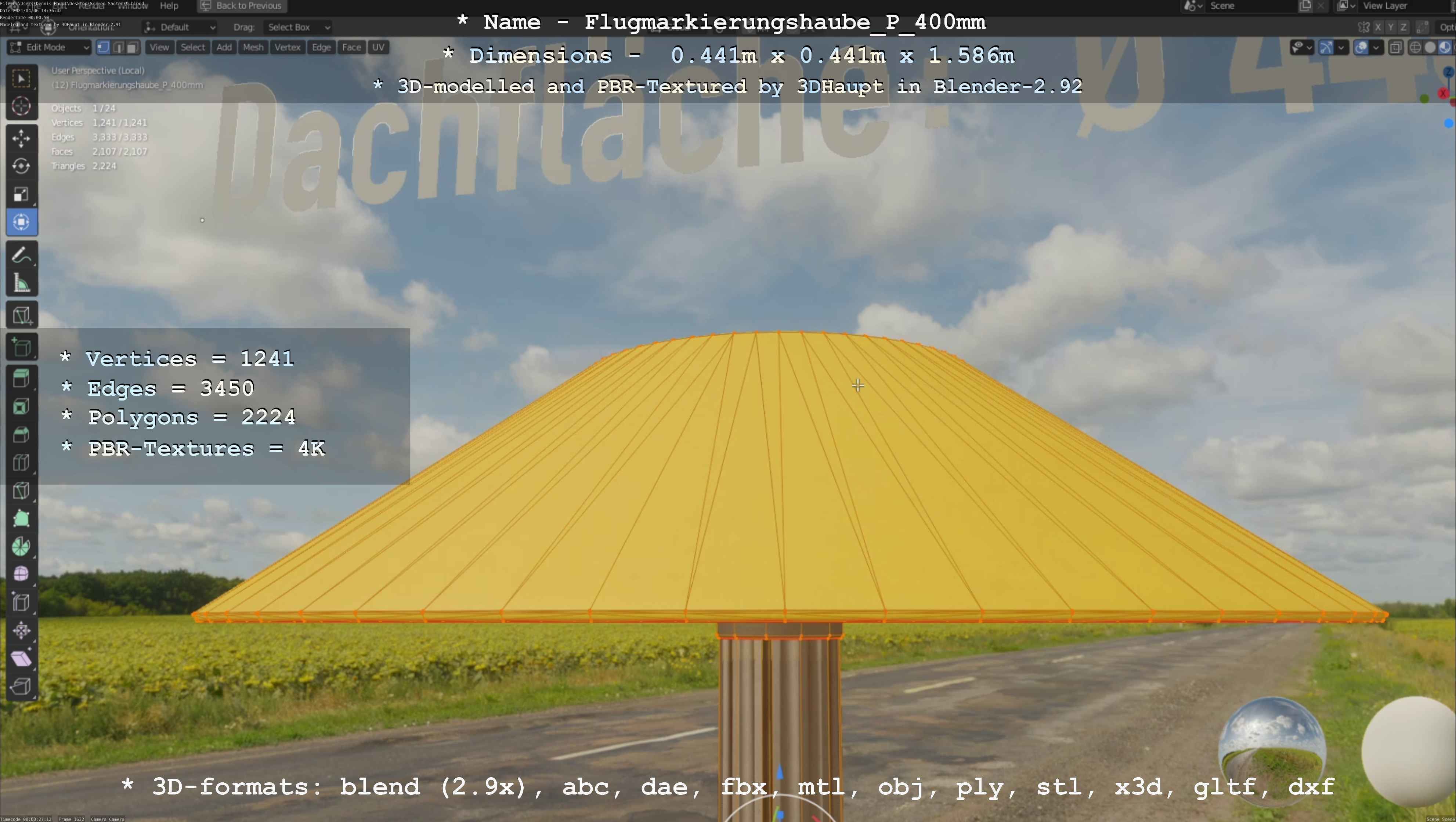 Flugmarkierungshaube mit Aluminiumpfosten 400mm Low-poly 3D model_96