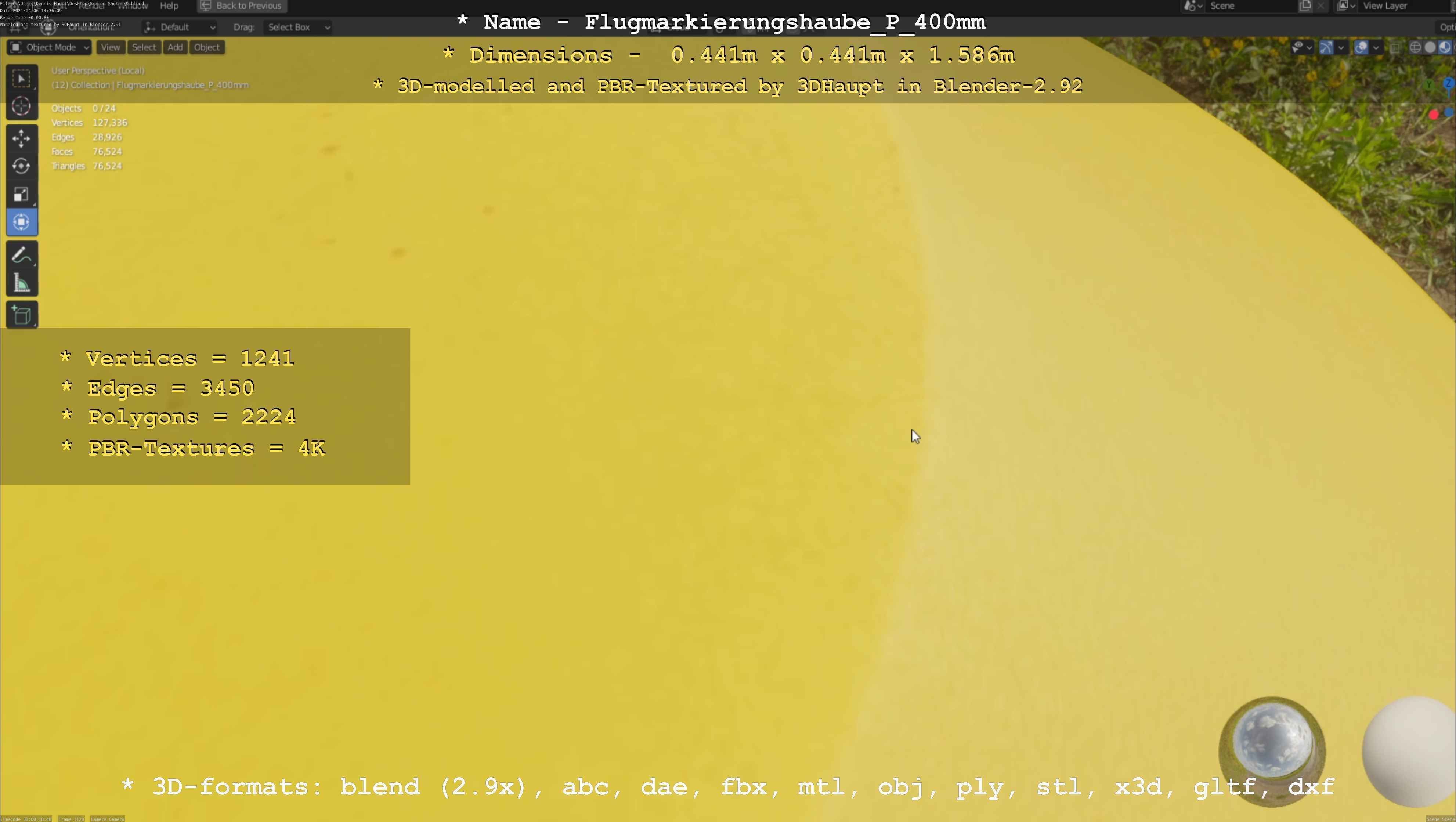 Flugmarkierungshaube mit Aluminiumpfosten 400mm Low-poly 3D model_83