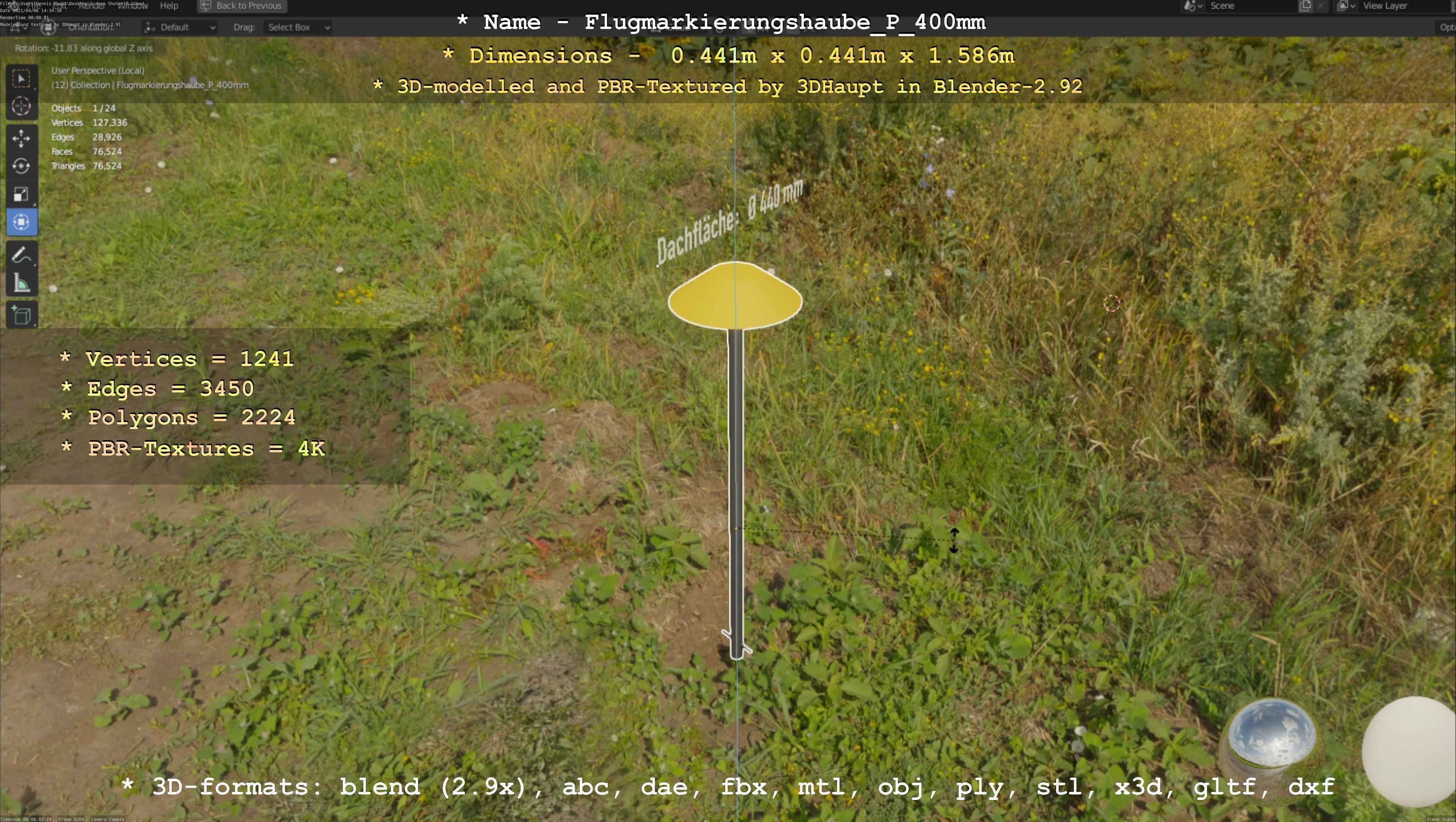 Flugmarkierungshaube mit Aluminiumpfosten 400mm Low-poly 3D model_30