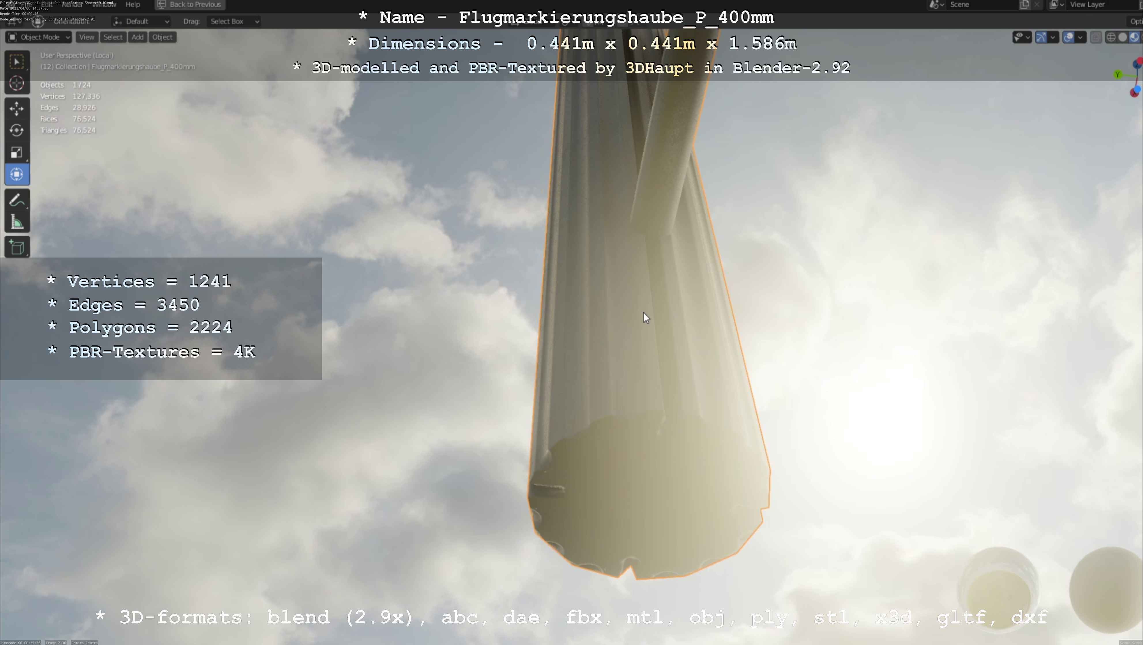 Flugmarkierungshaube mit Aluminiumpfosten 400mm Low-poly 3D model_108