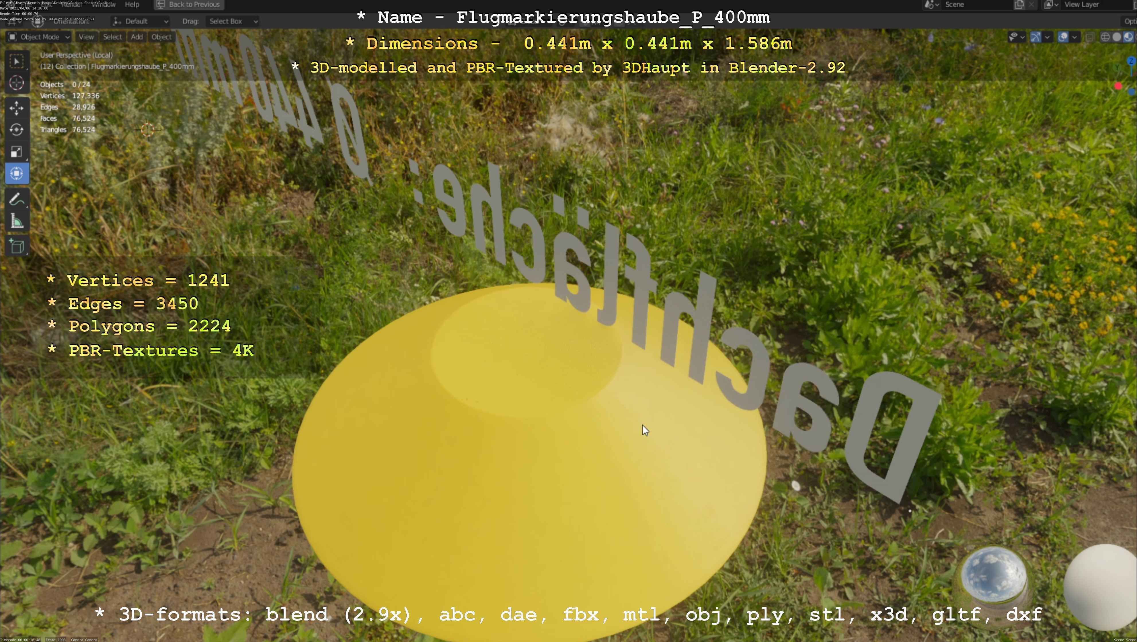 Flugmarkierungshaube mit Aluminiumpfosten 400mm Low-poly 3D model_82