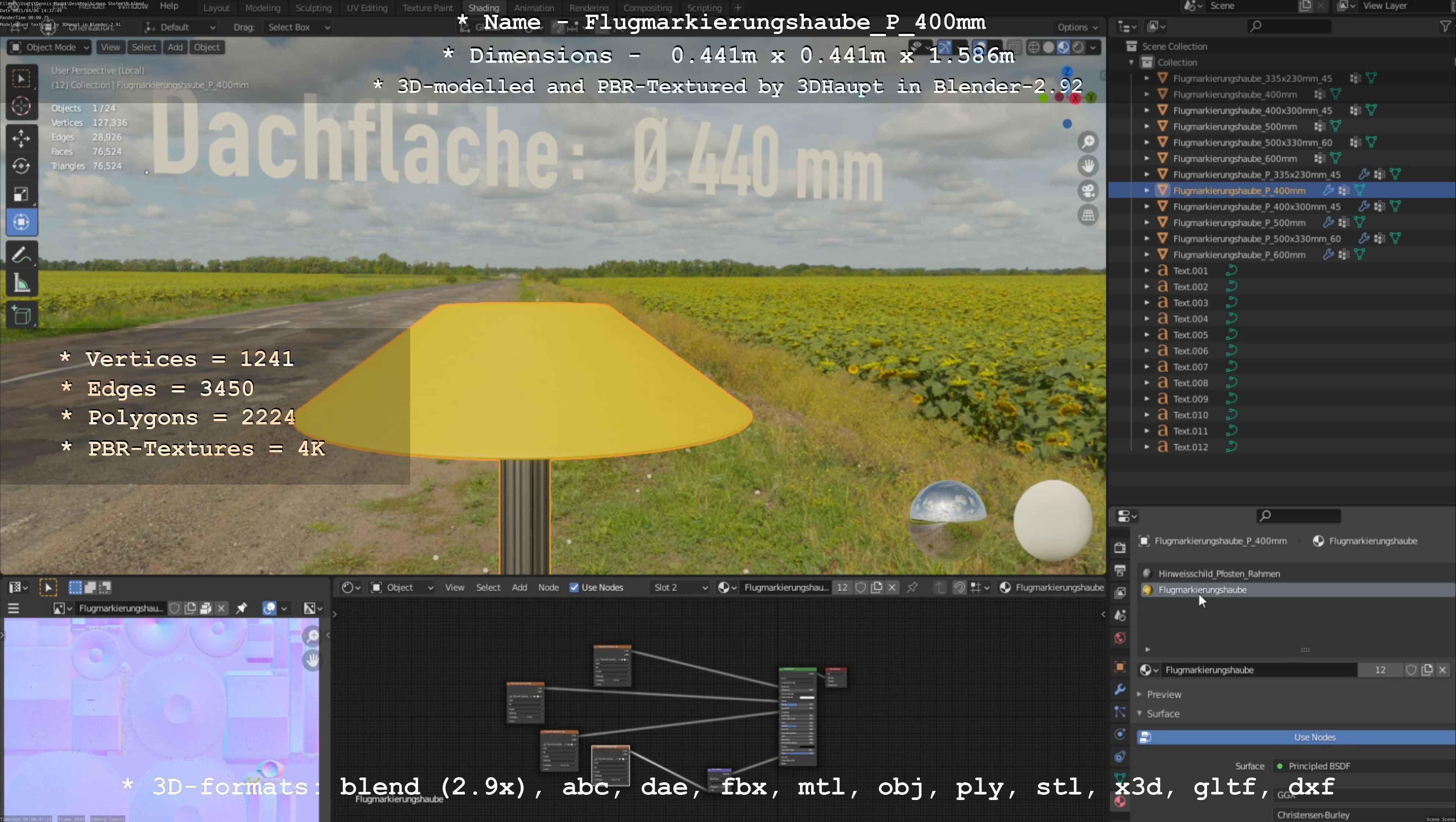 Flugmarkierungshaube mit Aluminiumpfosten 400mm Low-poly 3D model_57