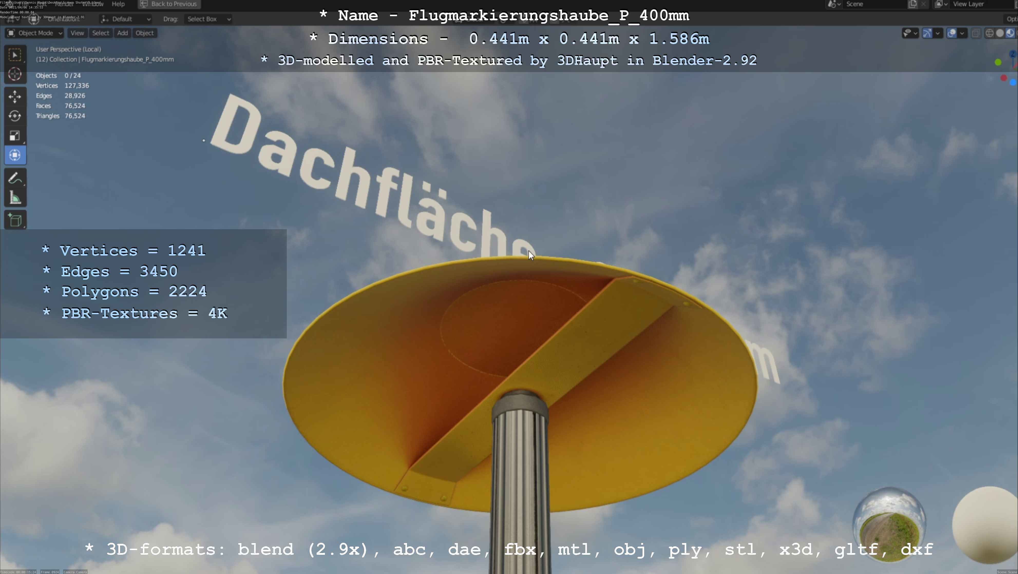 Flugmarkierungshaube mit Aluminiumpfosten 400mm Low-poly 3D model_44