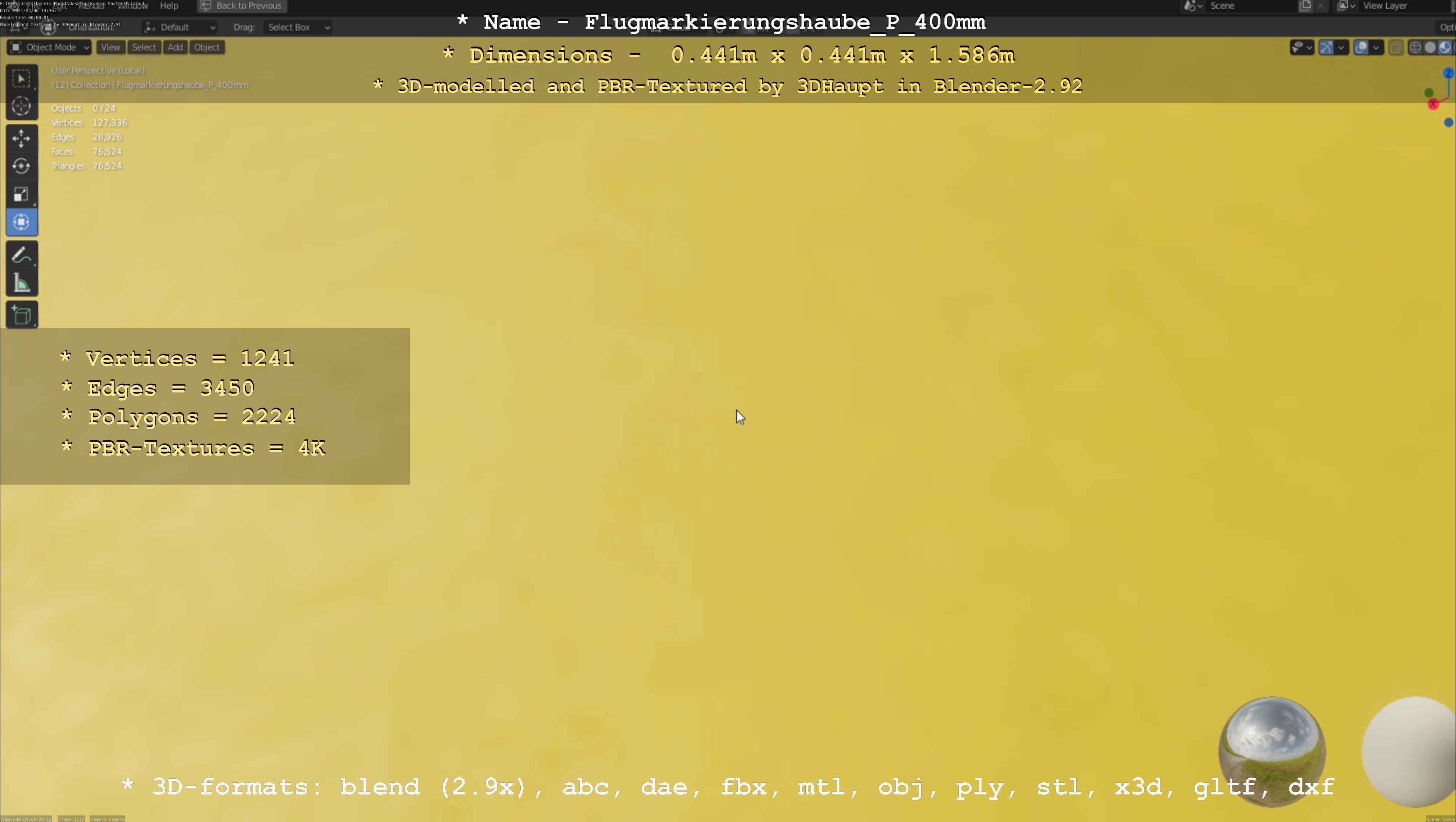 Flugmarkierungshaube mit Aluminiumpfosten 400mm Low-poly 3D model_85