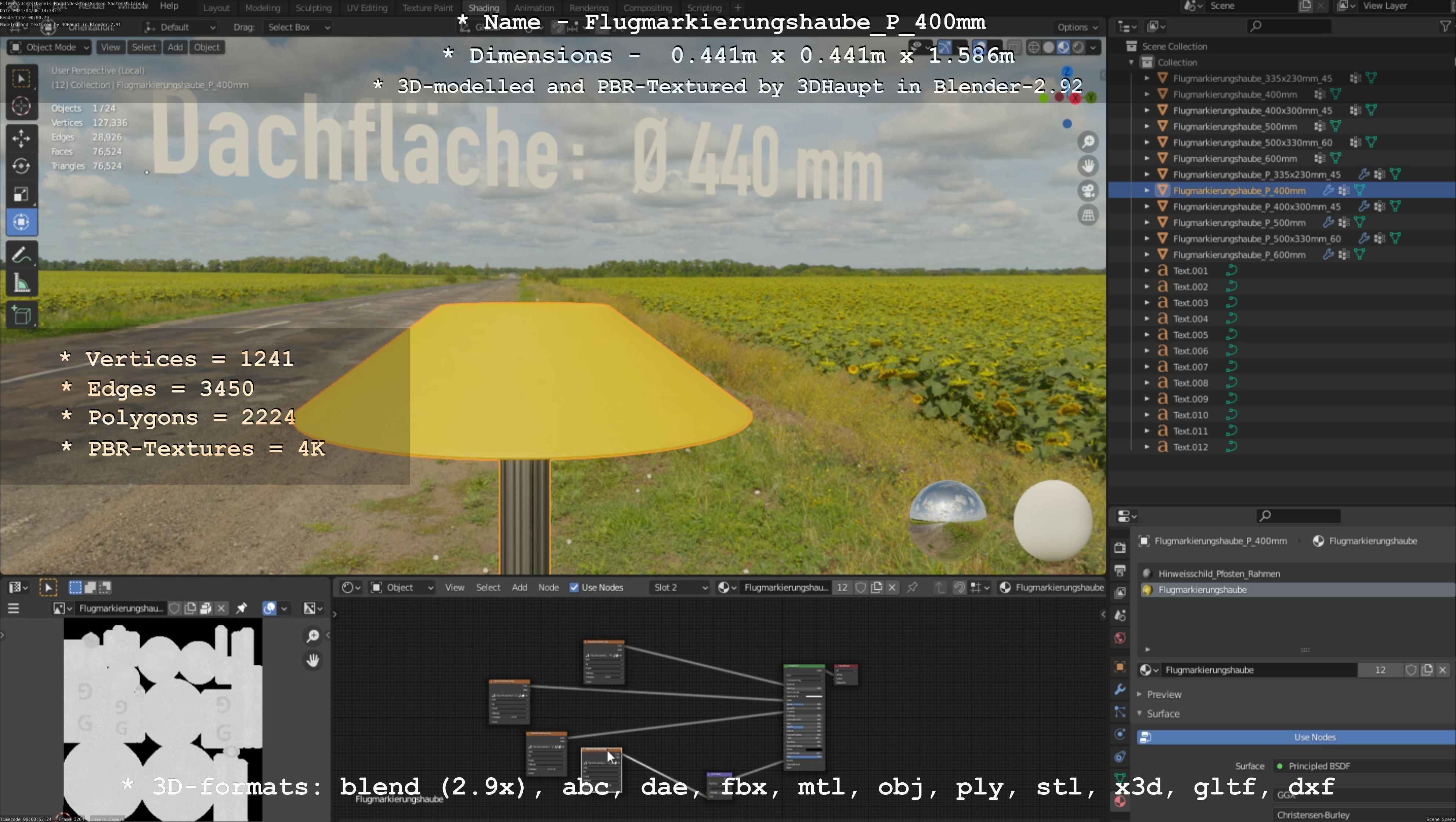 Flugmarkierungshaube mit Aluminiumpfosten 400mm Low-poly 3D model_25