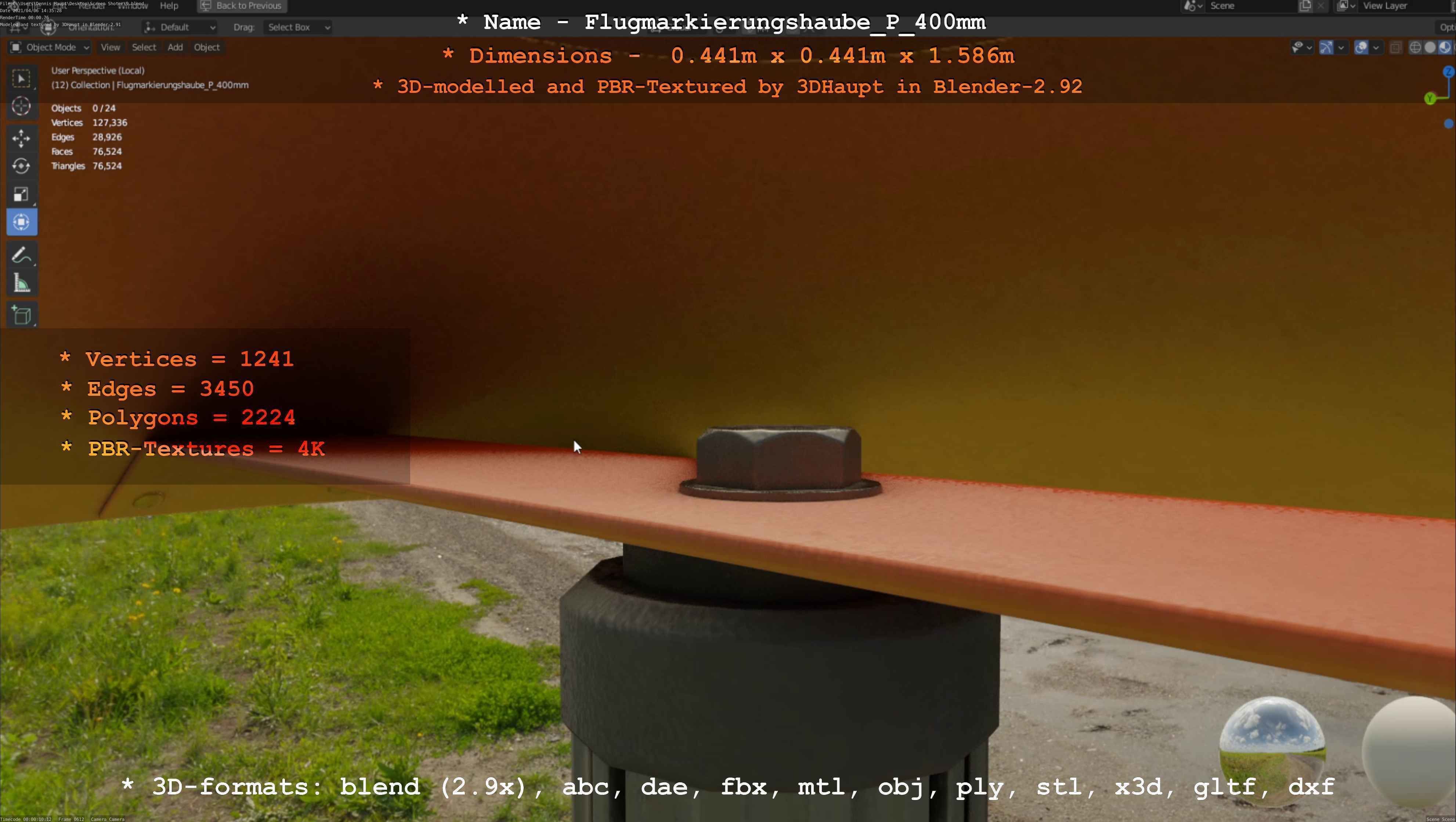 Flugmarkierungshaube mit Aluminiumpfosten 400mm Low-poly 3D model_72