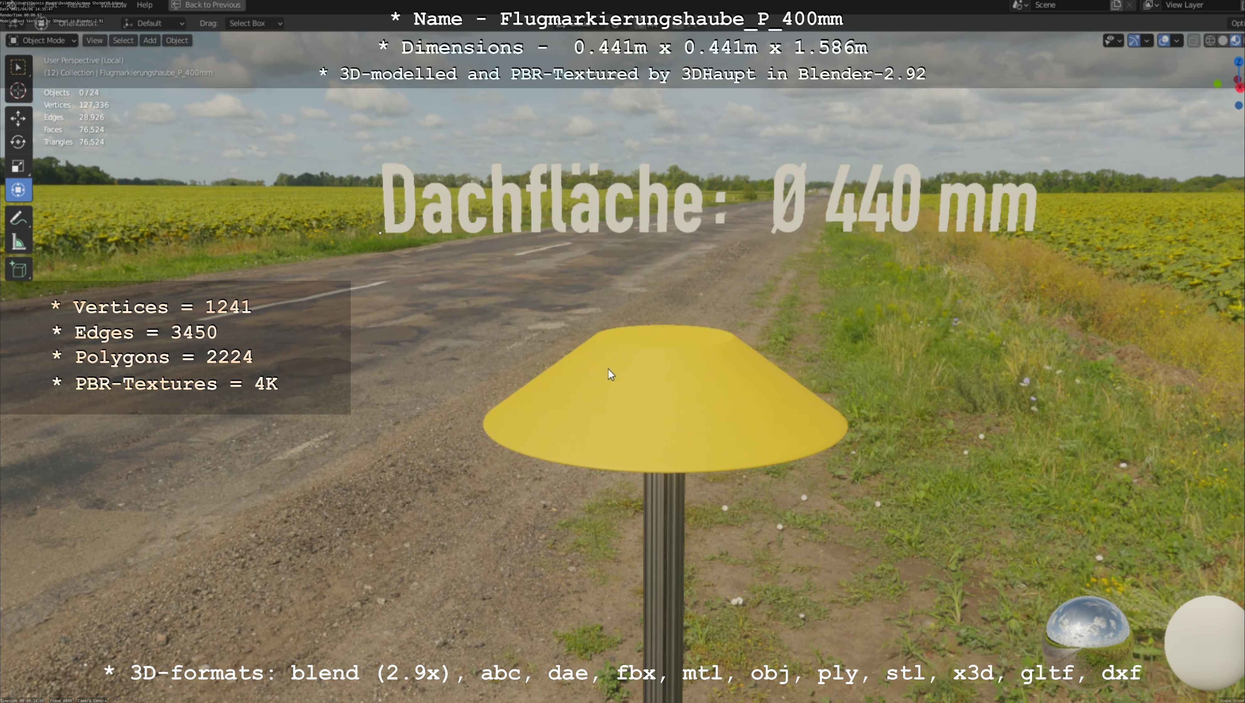 Flugmarkierungshaube mit Aluminiumpfosten 400mm Low-poly 3D model_43