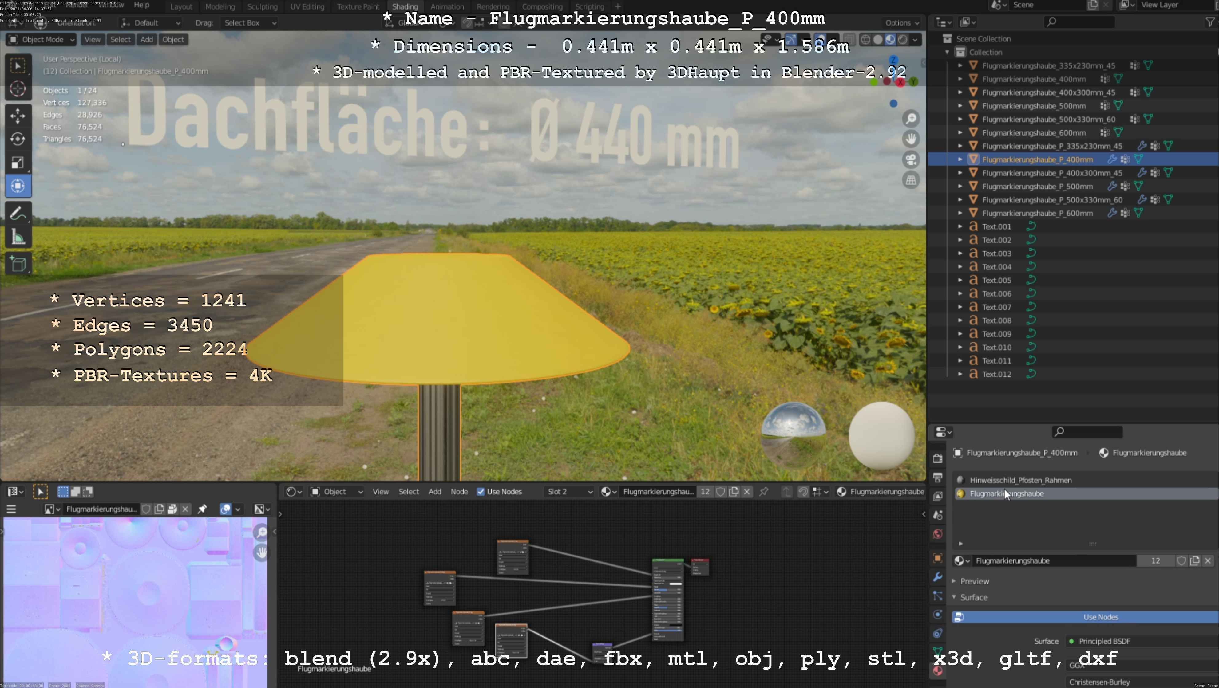 Flugmarkierungshaube mit Aluminiumpfosten 400mm Low-poly 3D model_90