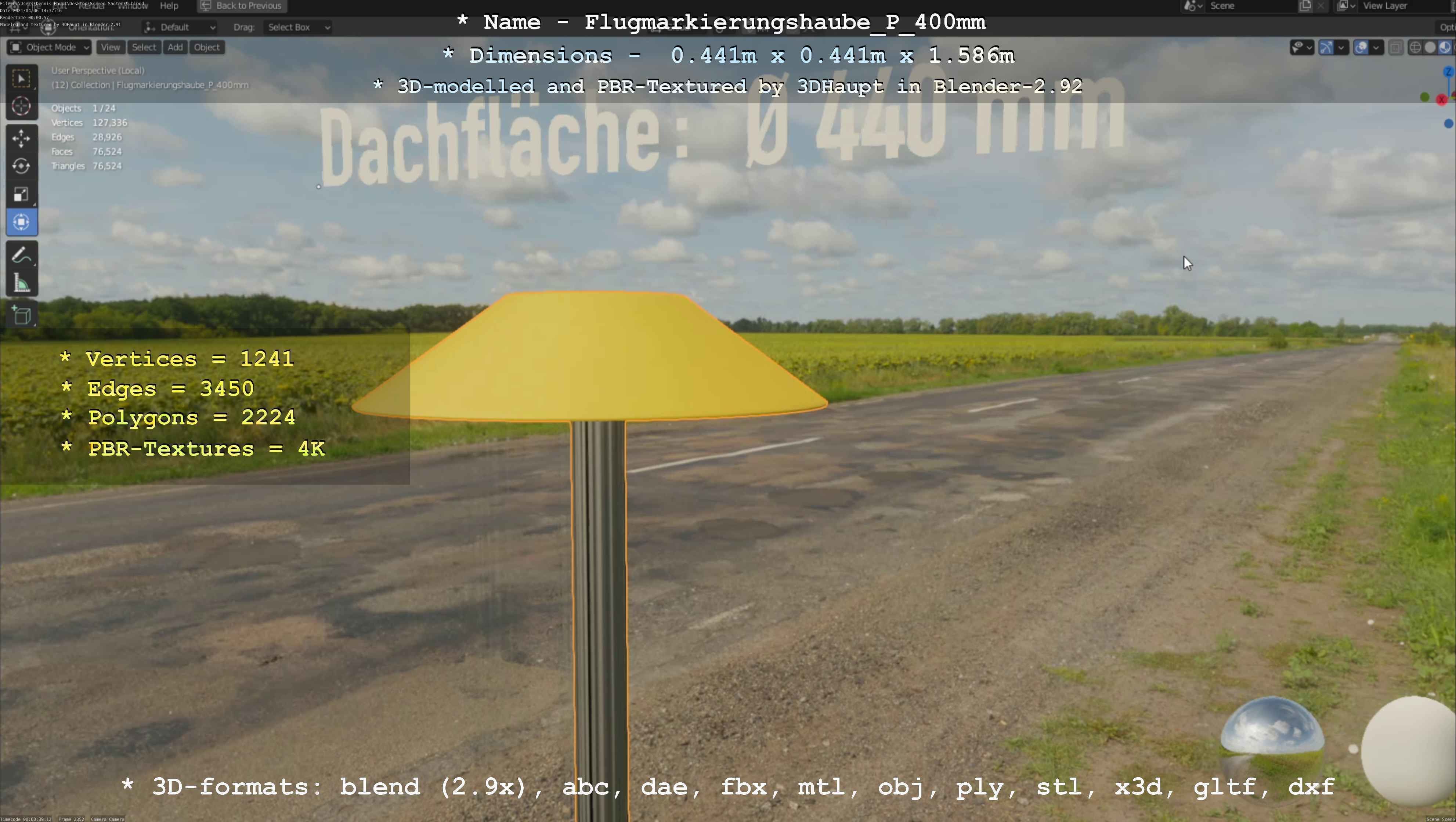 Flugmarkierungshaube mit Aluminiumpfosten 400mm Low-poly 3D model_116