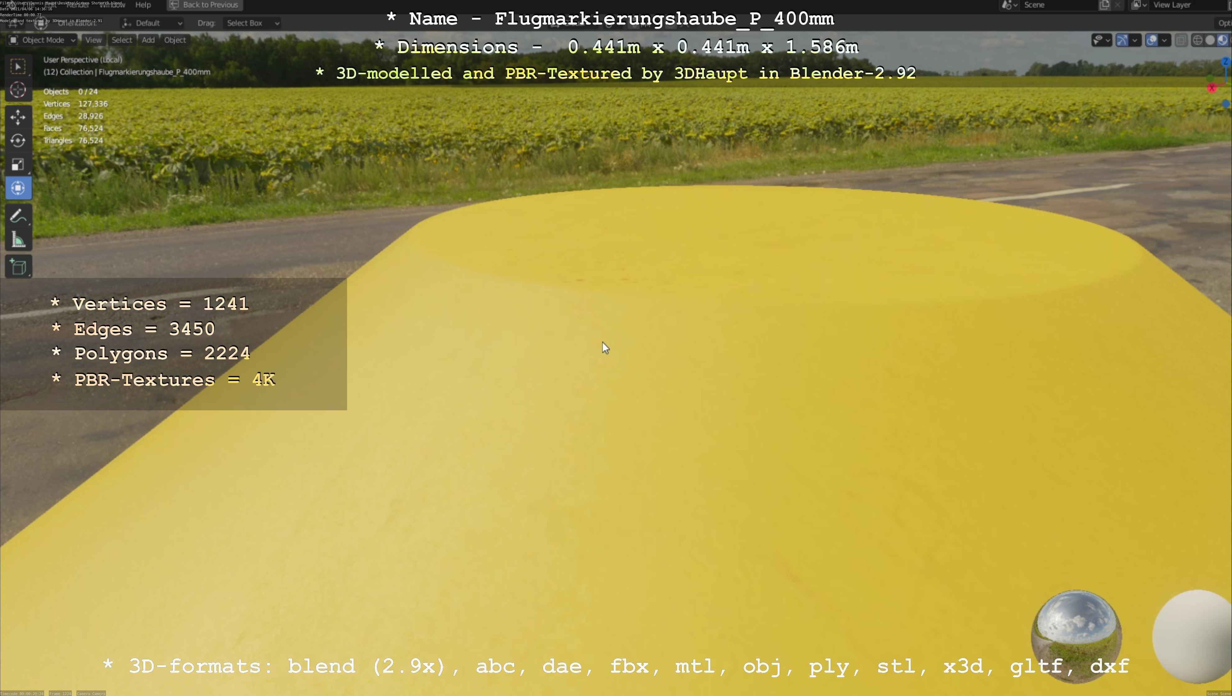 Flugmarkierungshaube mit Aluminiumpfosten 400mm Low-poly 3D model_86