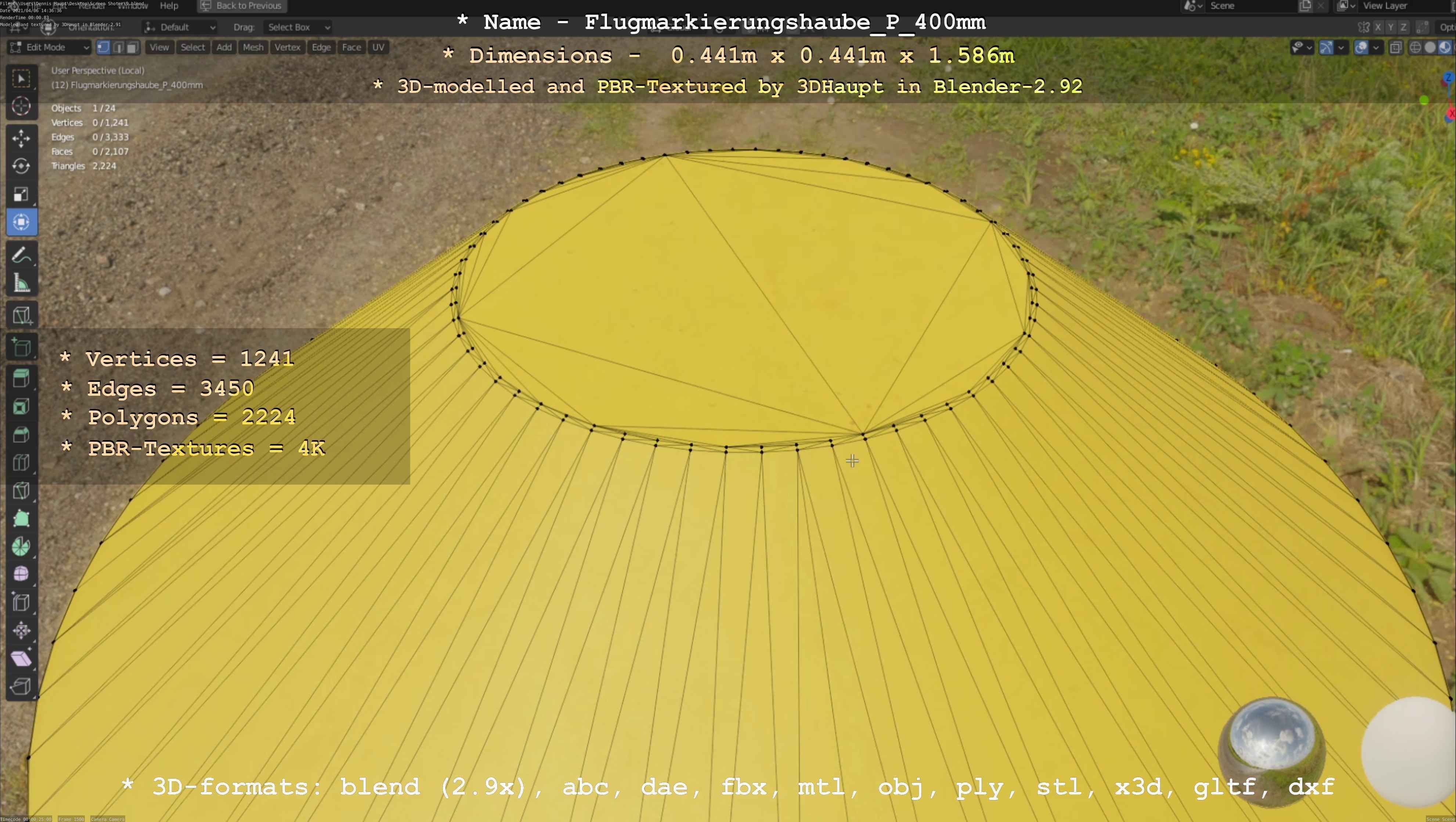 Flugmarkierungshaube mit Aluminiumpfosten 400mm Low-poly 3D model_9