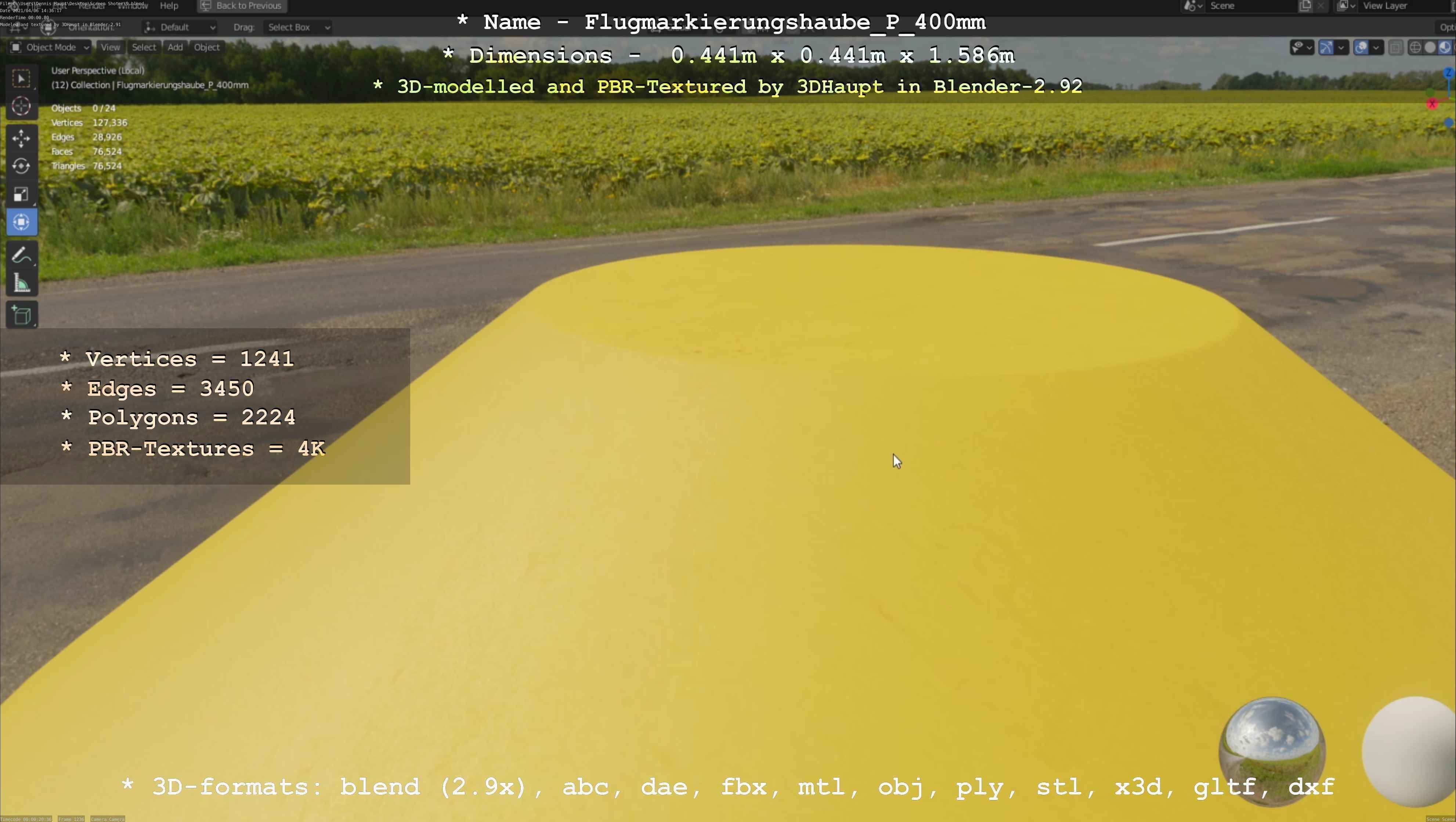 Flugmarkierungshaube mit Aluminiumpfosten 400mm Low-poly 3D model_87