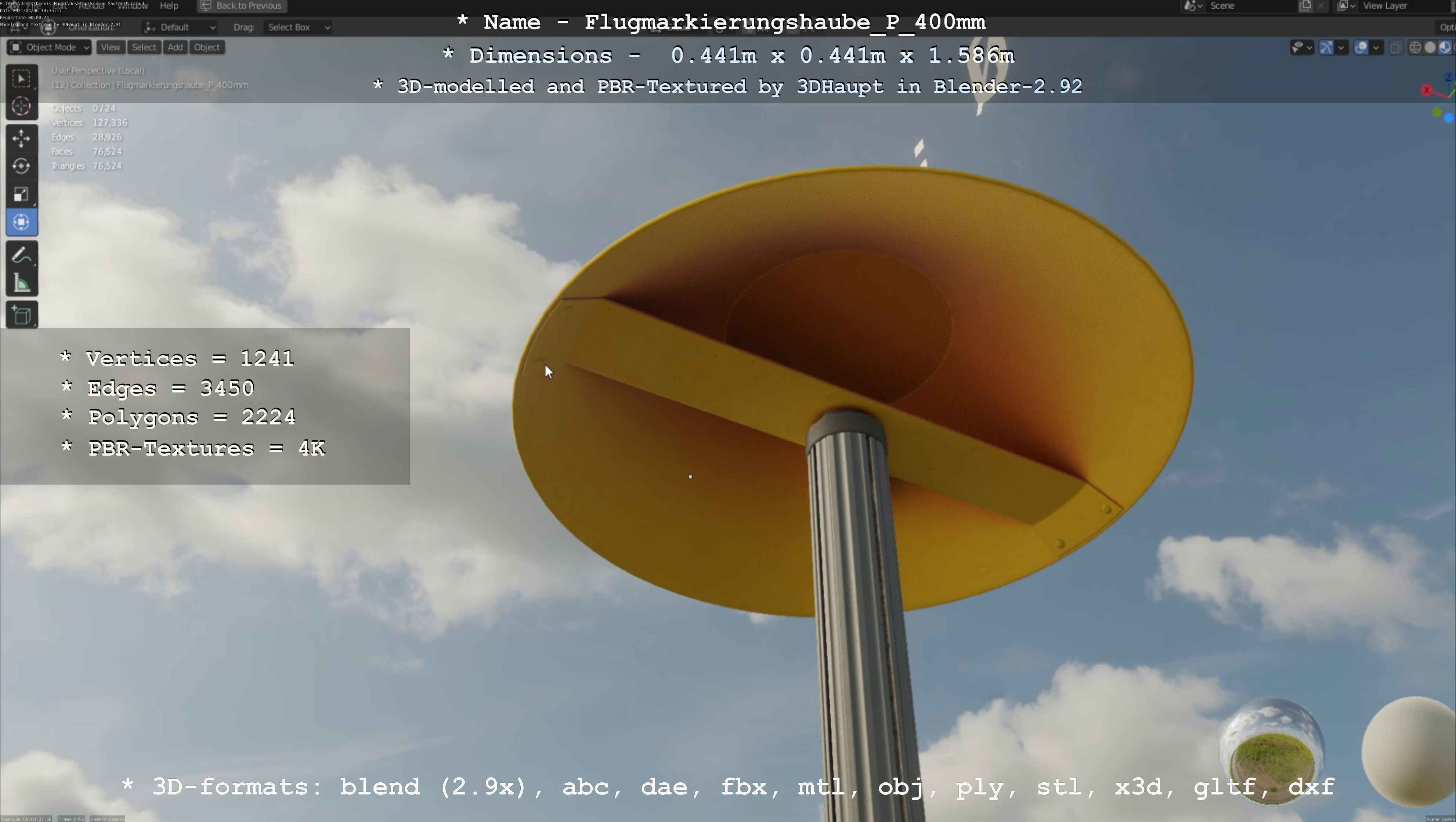 Flugmarkierungshaube mit Aluminiumpfosten 400mm Low-poly 3D model_69