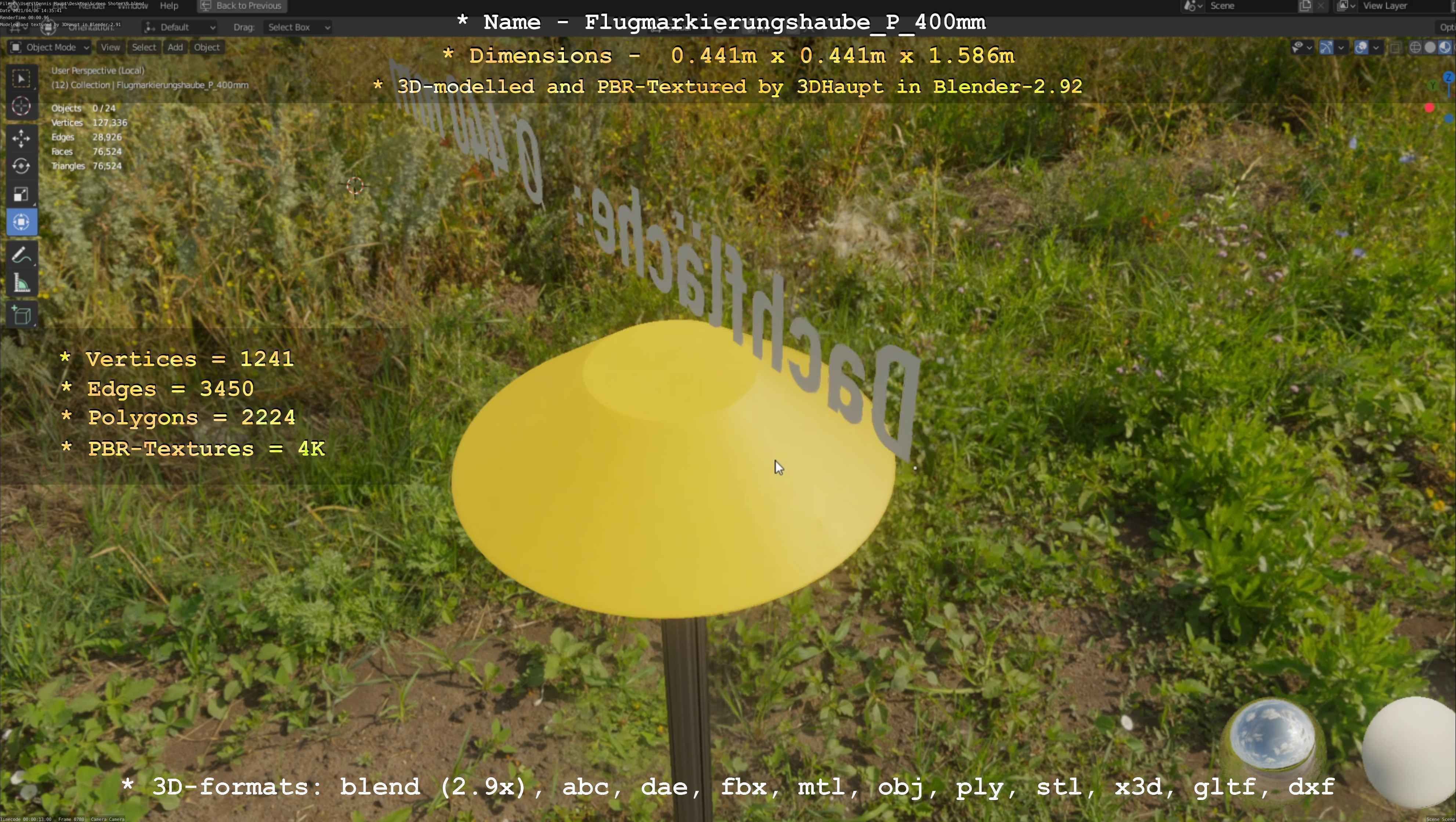 Flugmarkierungshaube mit Aluminiumpfosten 400mm Low-poly 3D model_41