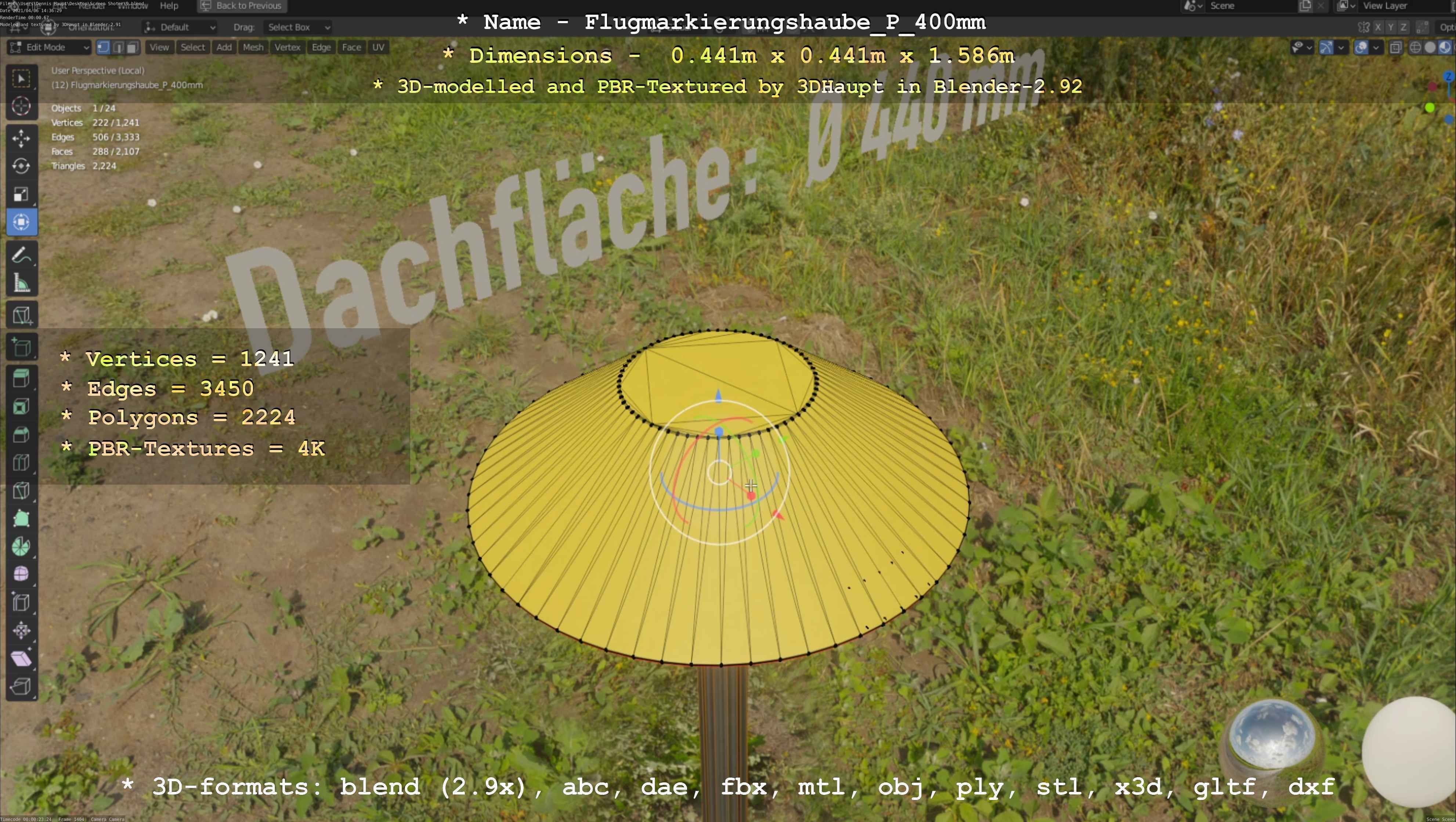 Flugmarkierungshaube mit Aluminiumpfosten 400mm Low-poly 3D model_8
