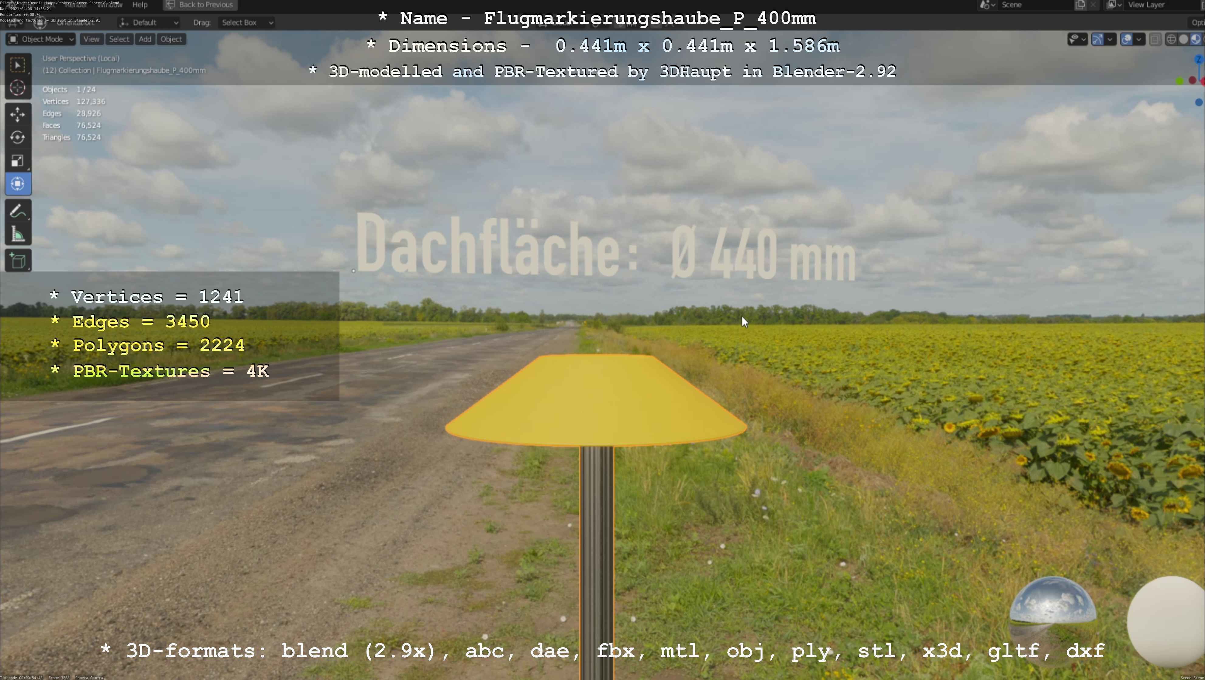 Flugmarkierungshaube mit Aluminiumpfosten 400mm Low-poly 3D model_49