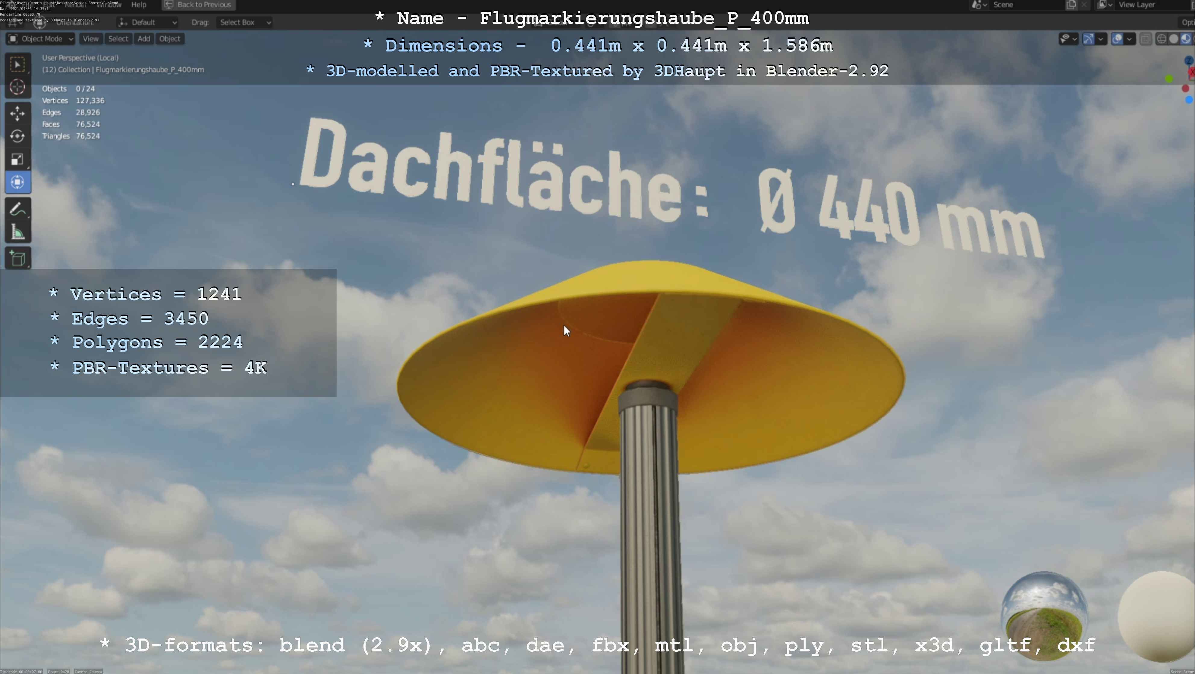 Flugmarkierungshaube mit Aluminiumpfosten 400mm Low-poly 3D model_65