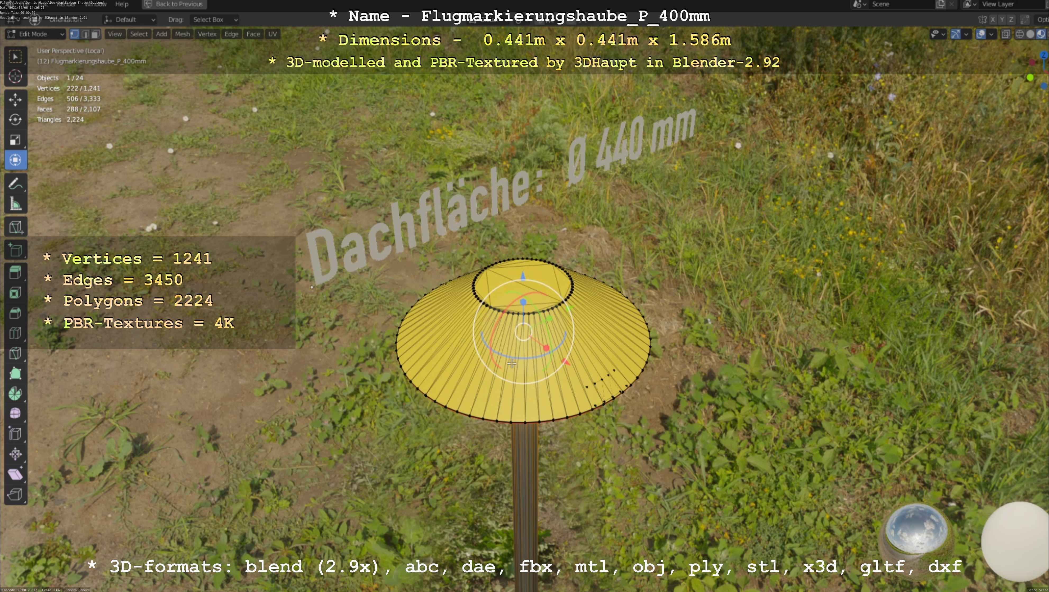 Flugmarkierungshaube mit Aluminiumpfosten 400mm Low-poly 3D model_92