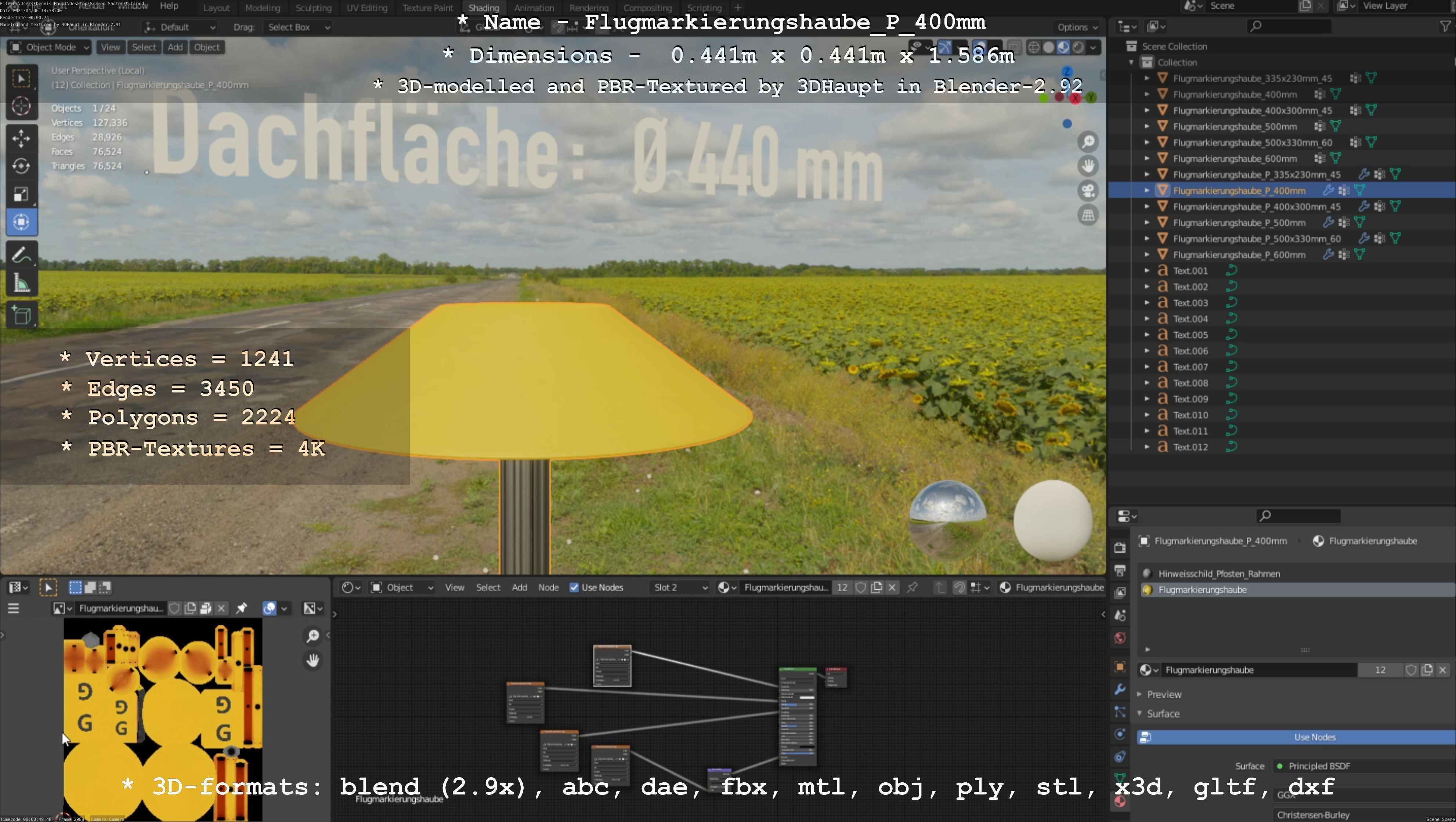 Flugmarkierungshaube mit Aluminiumpfosten 400mm Low-poly 3D model_127