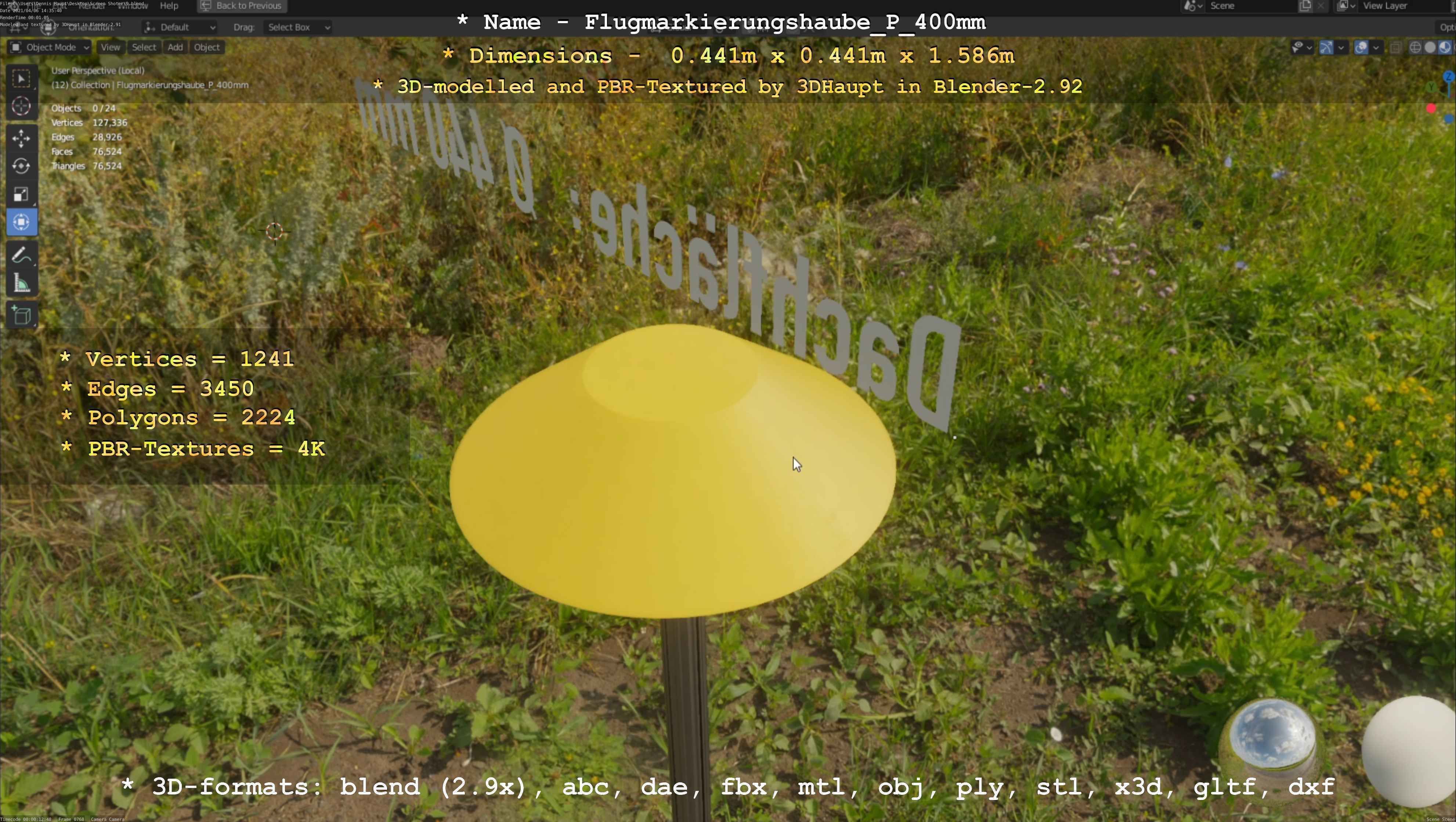 Flugmarkierungshaube mit Aluminiumpfosten 400mm Low-poly 3D model_76