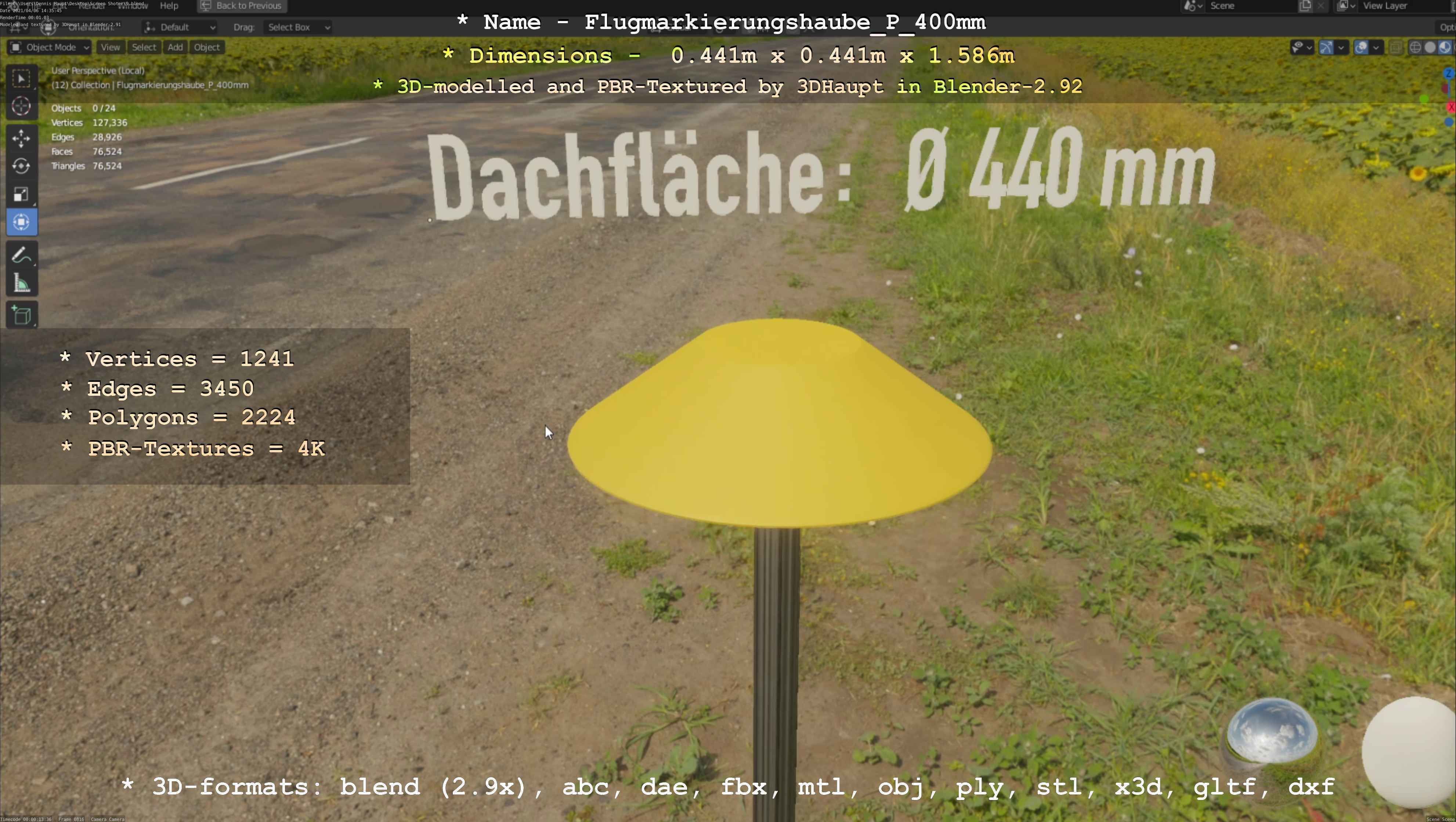 Flugmarkierungshaube mit Aluminiumpfosten 400mm Low-poly 3D model_42