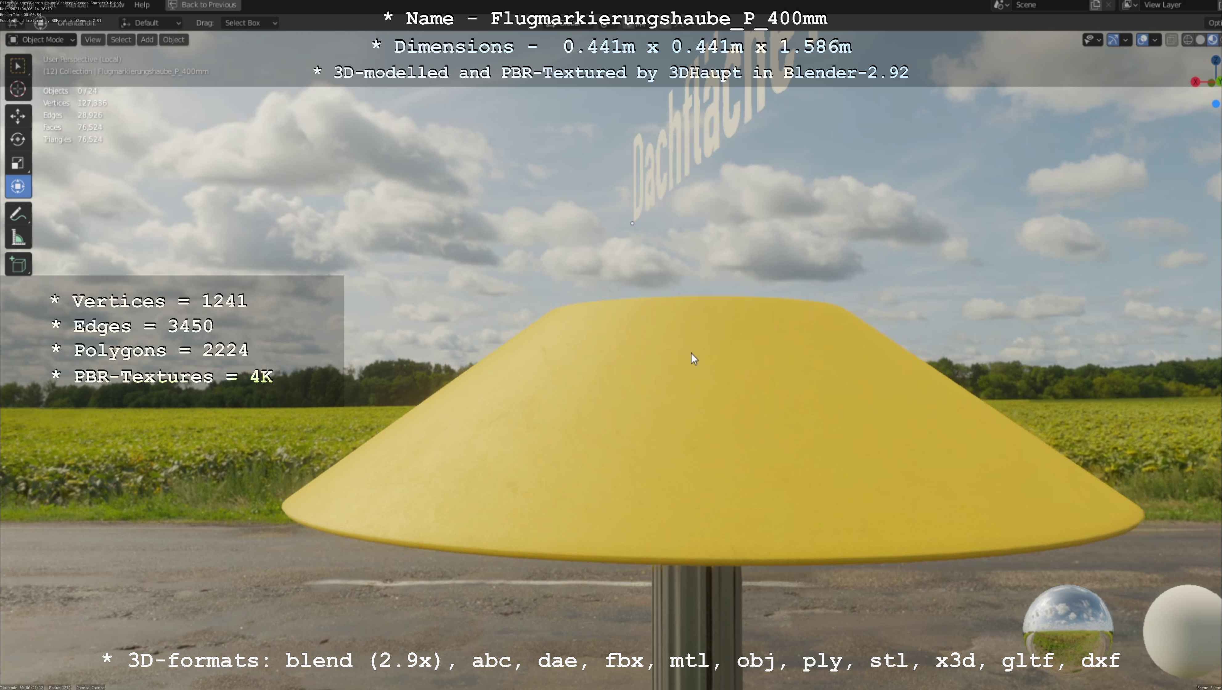 Flugmarkierungshaube mit Aluminiumpfosten 400mm Low-poly 3D model_4