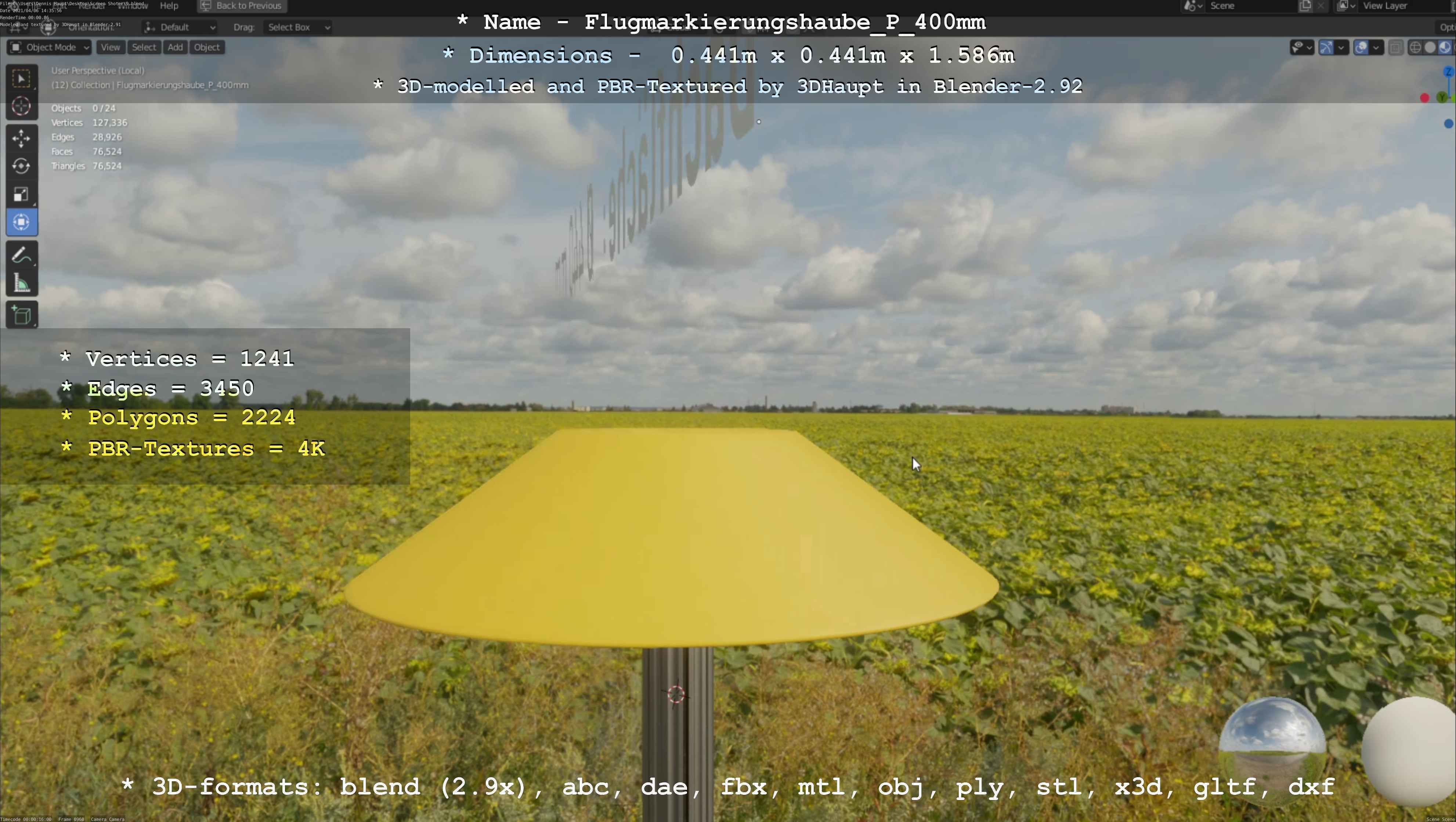 Flugmarkierungshaube mit Aluminiumpfosten 400mm Low-poly 3D model_78