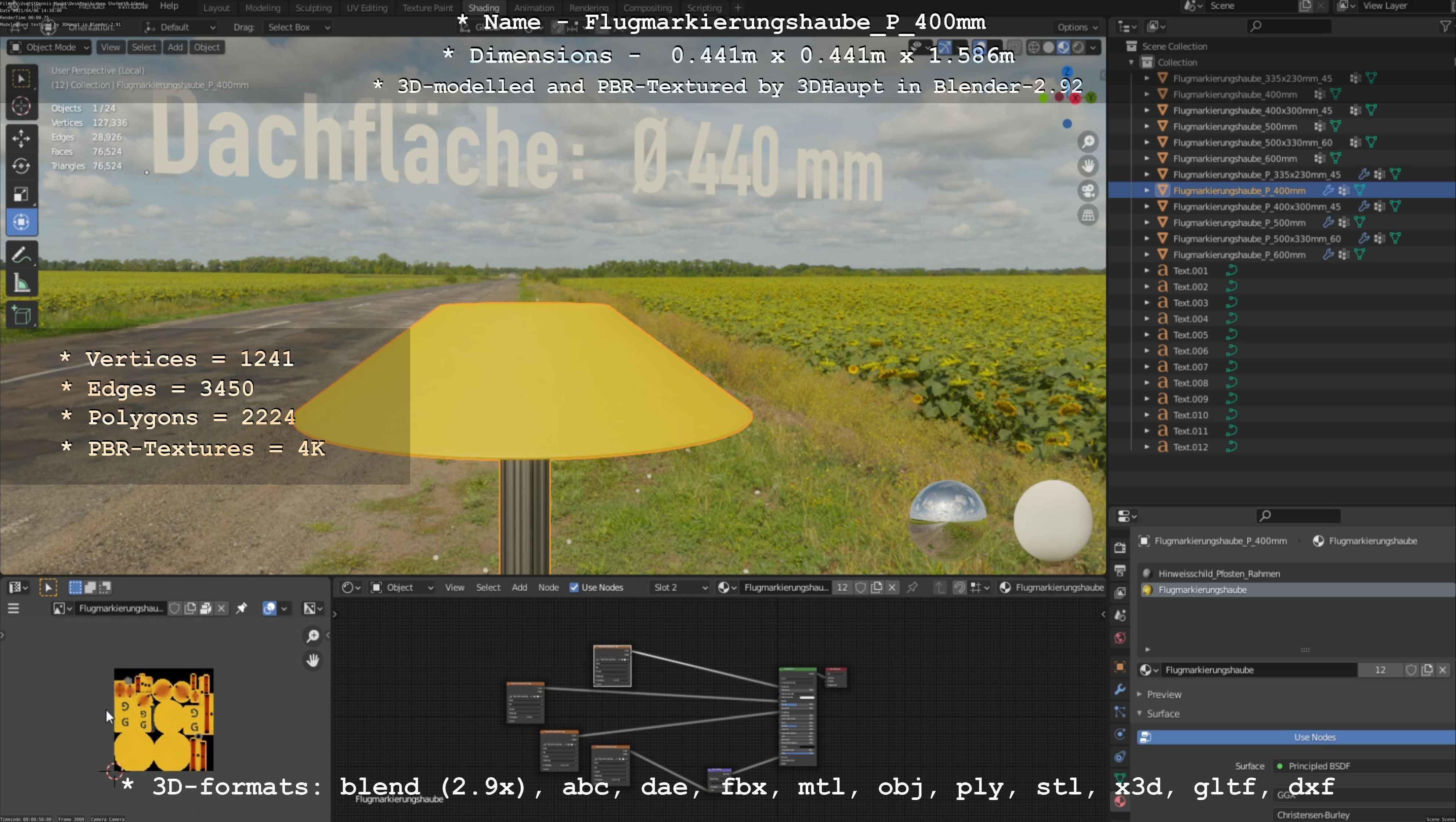 Flugmarkierungshaube mit Aluminiumpfosten 400mm Low-poly 3D model_22