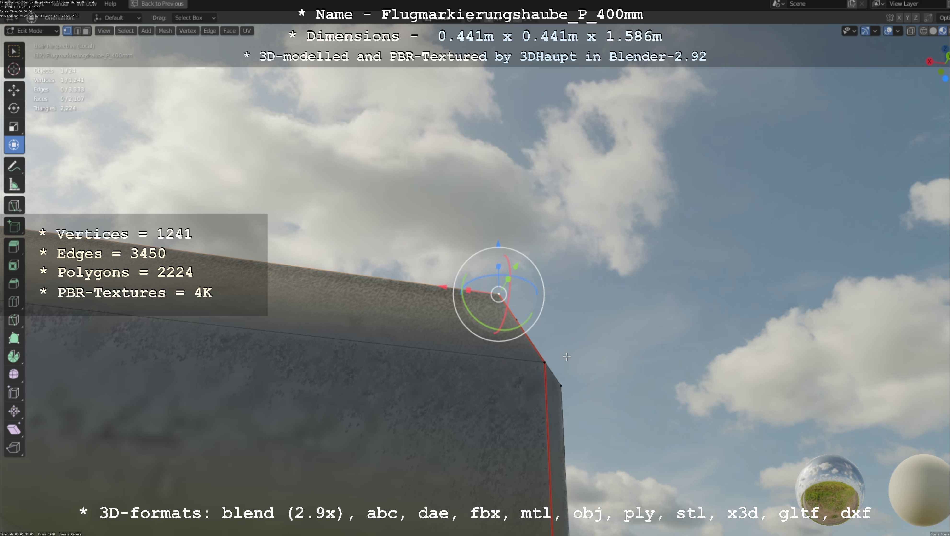 Flugmarkierungshaube mit Aluminiumpfosten 400mm Low-poly 3D model_104