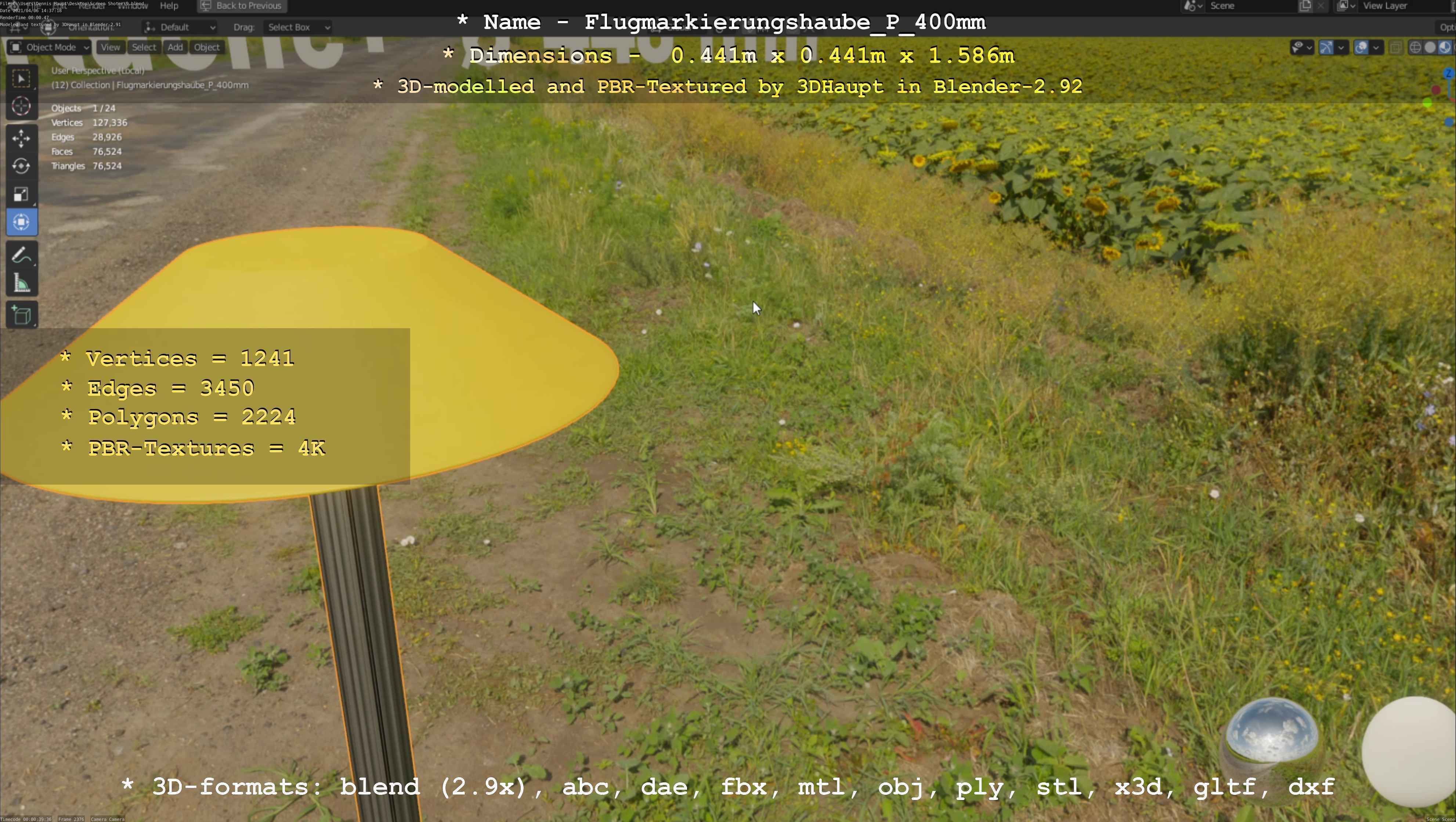 Flugmarkierungshaube mit Aluminiumpfosten 400mm Low-poly 3D model_118