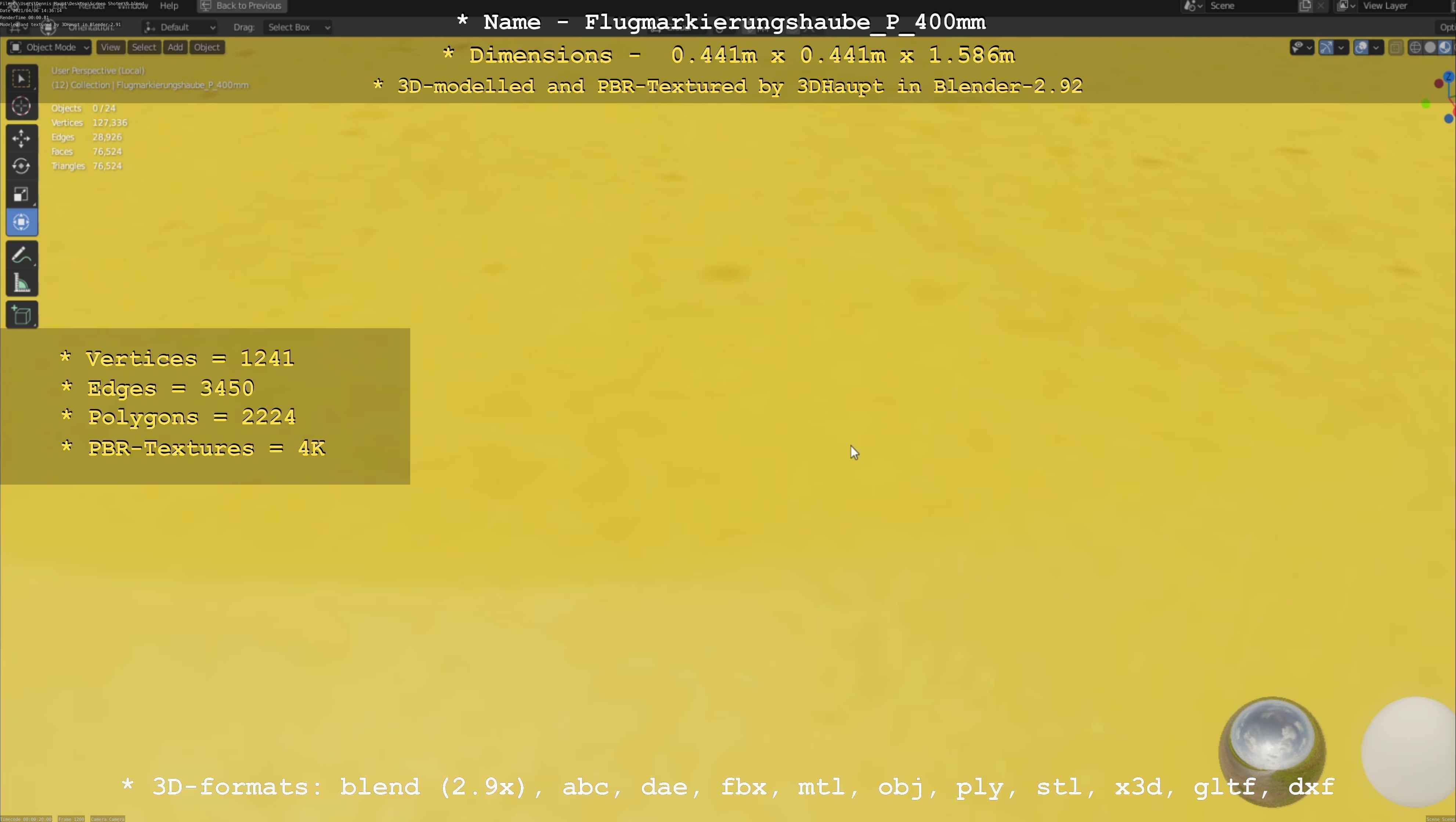 Flugmarkierungshaube mit Aluminiumpfosten 400mm Low-poly 3D model_84