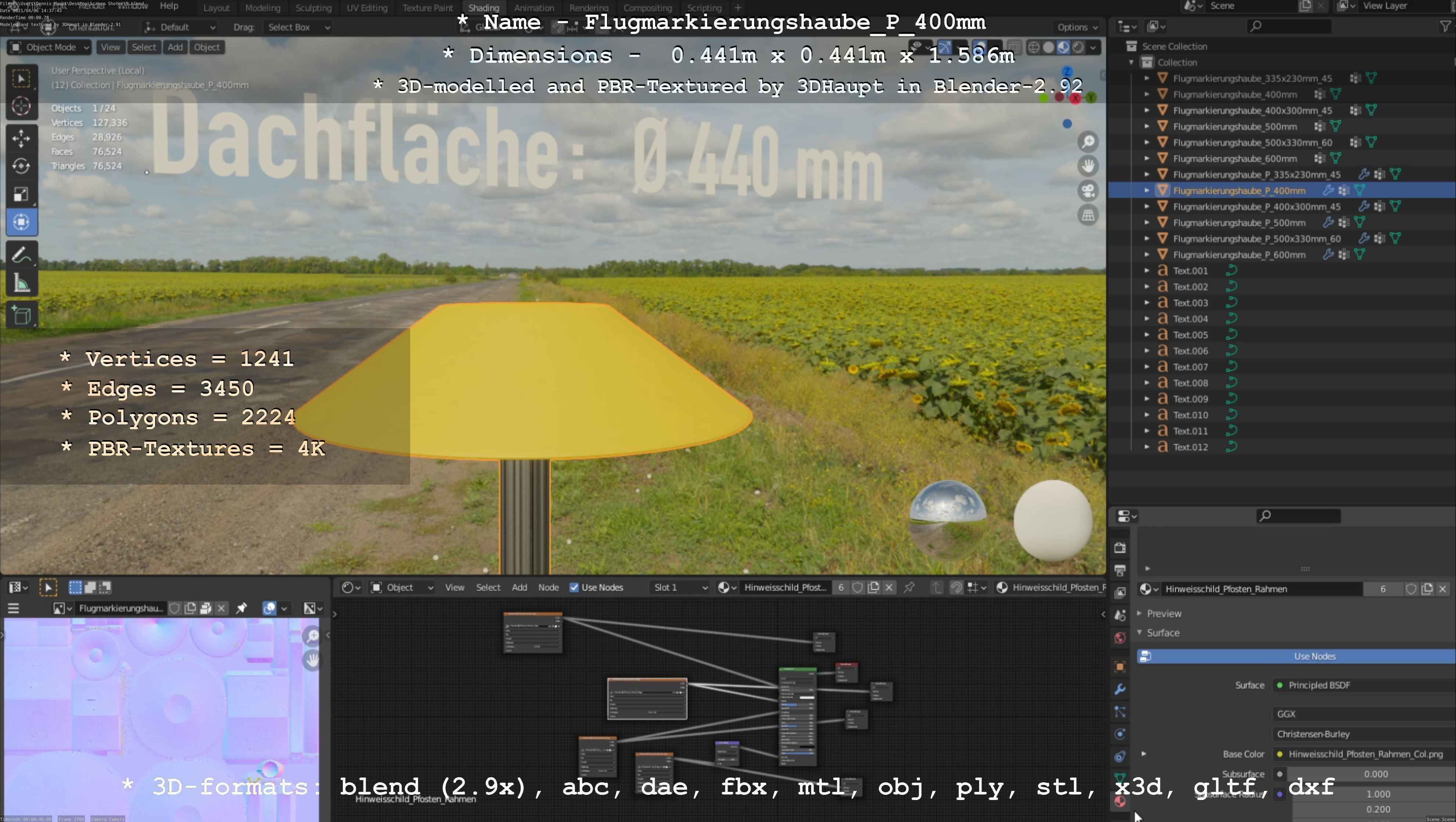 Flugmarkierungshaube mit Aluminiumpfosten 400mm Low-poly 3D model_126