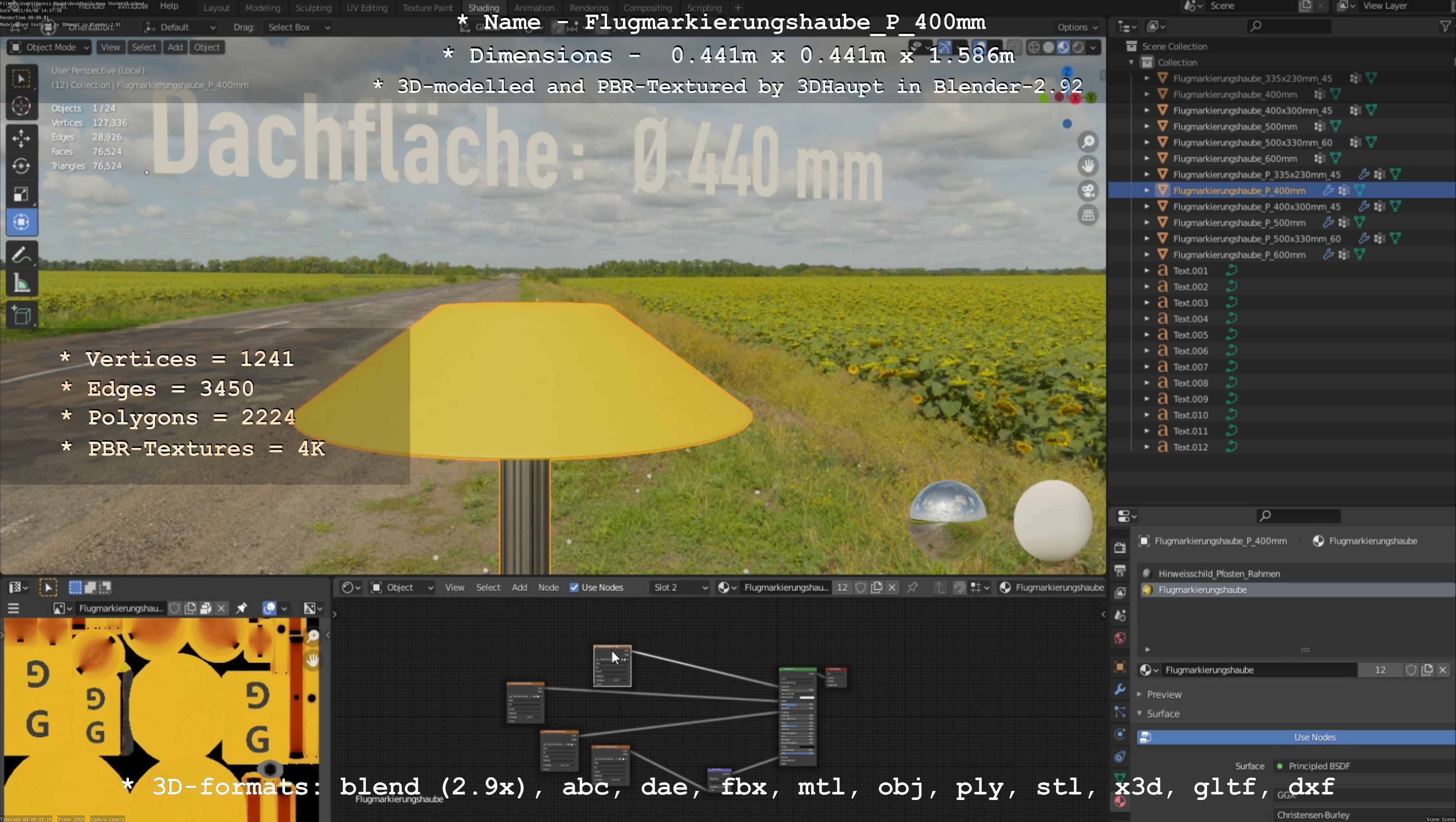 Flugmarkierungshaube mit Aluminiumpfosten 400mm Low-poly 3D model_112