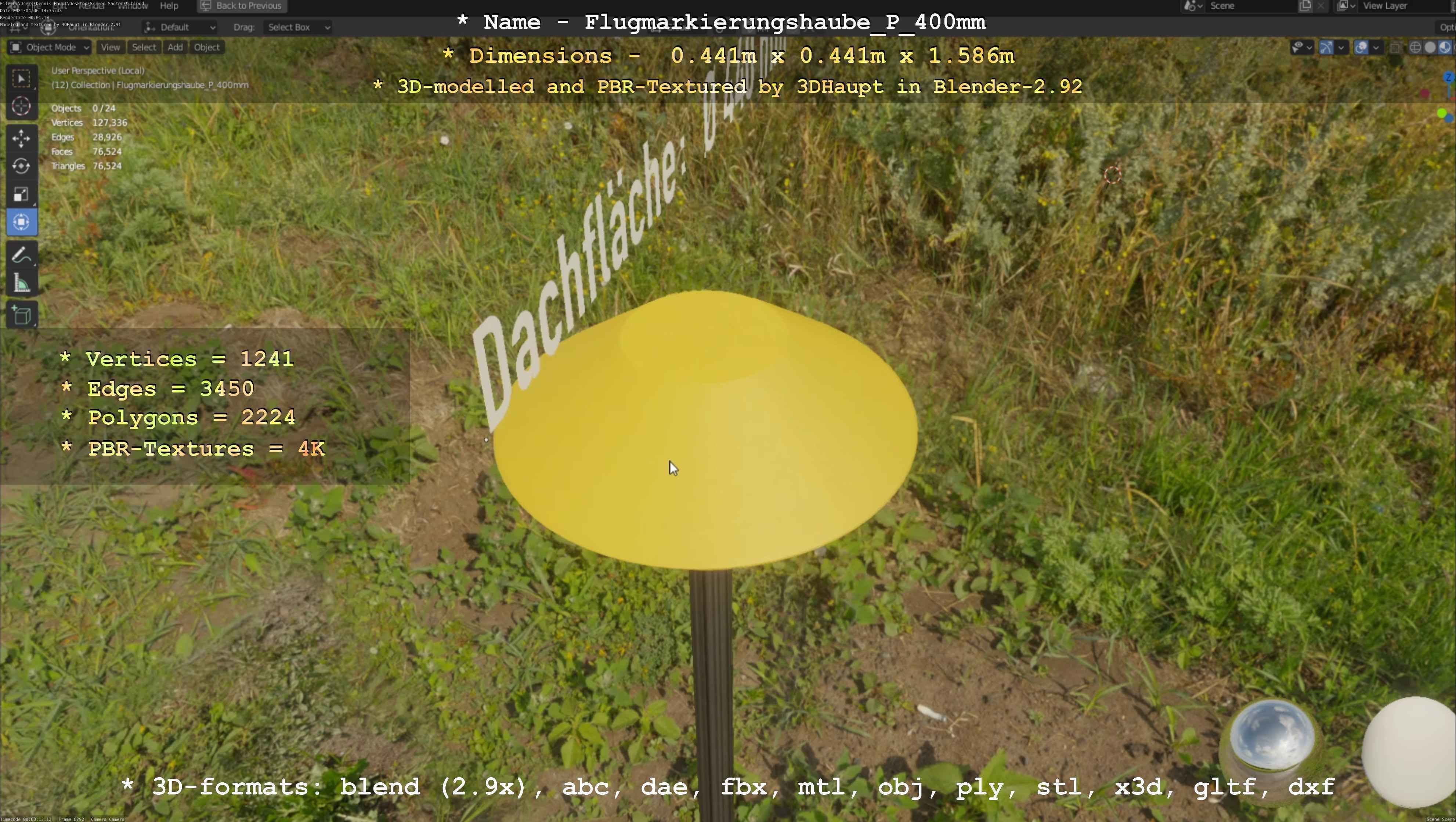 Flugmarkierungshaube mit Aluminiumpfosten 400mm Low-poly 3D model_77