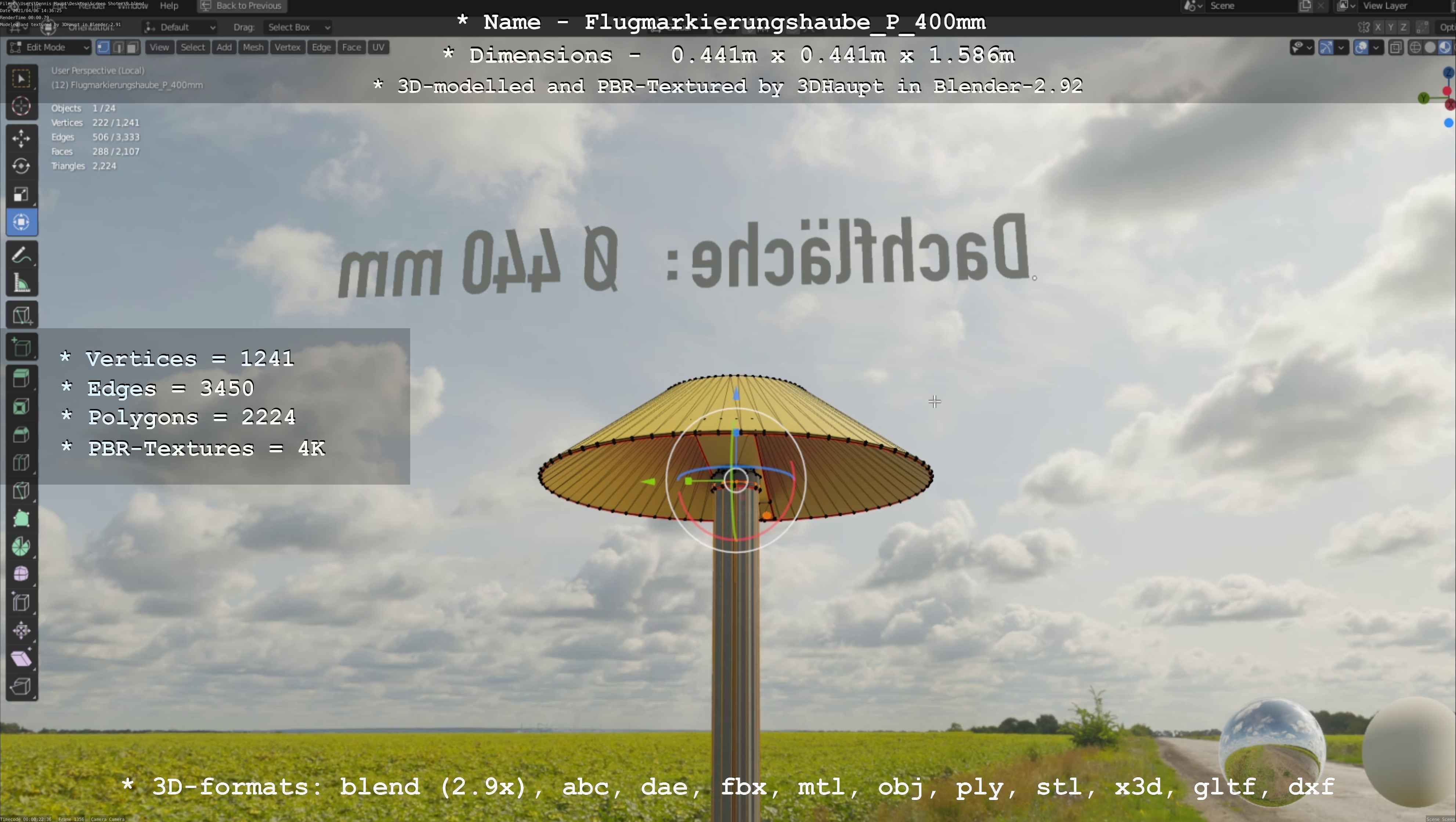 Flugmarkierungshaube mit Aluminiumpfosten 400mm Low-poly 3D model_7