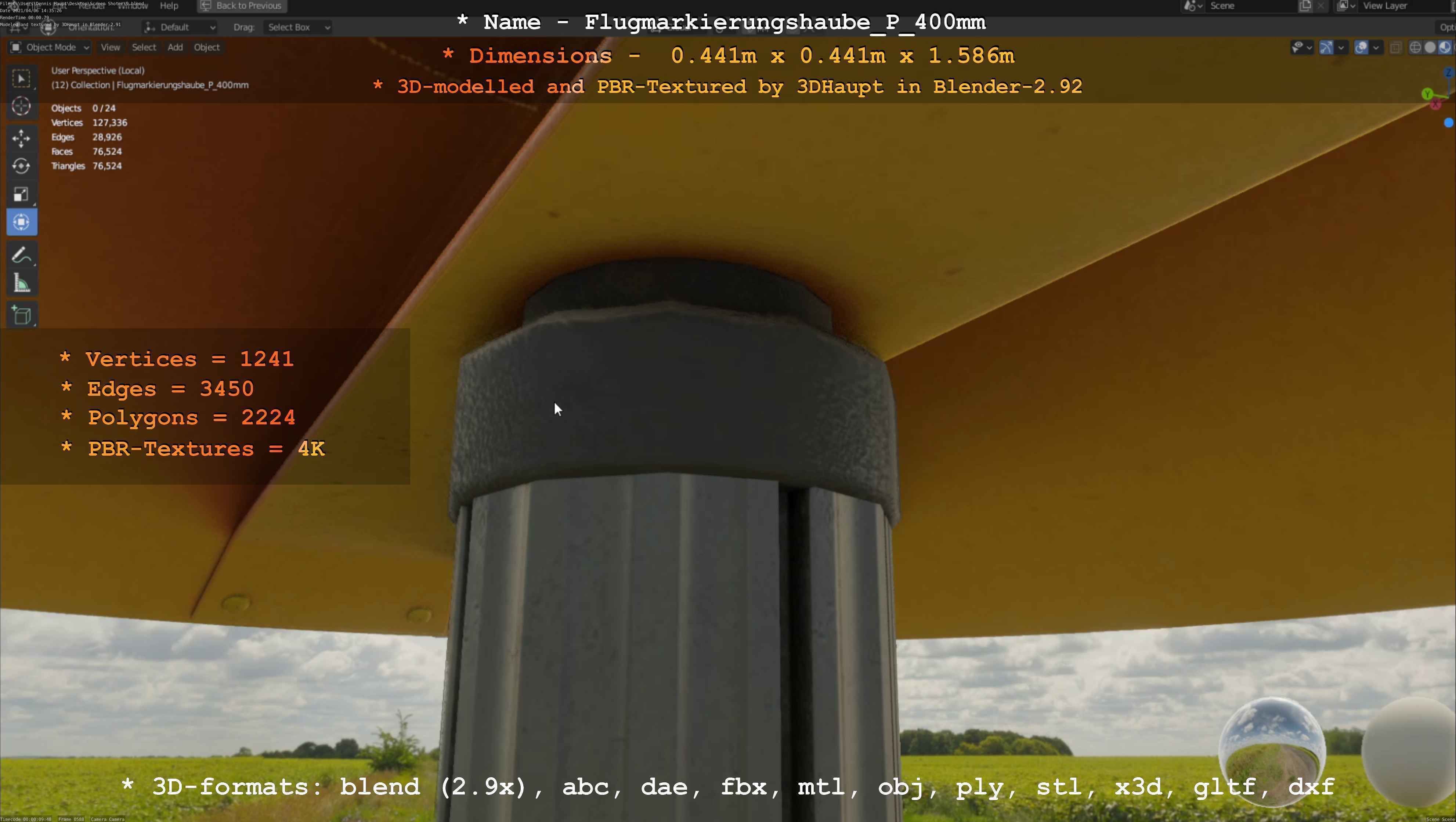 Flugmarkierungshaube mit Aluminiumpfosten 400mm Low-poly 3D model_40