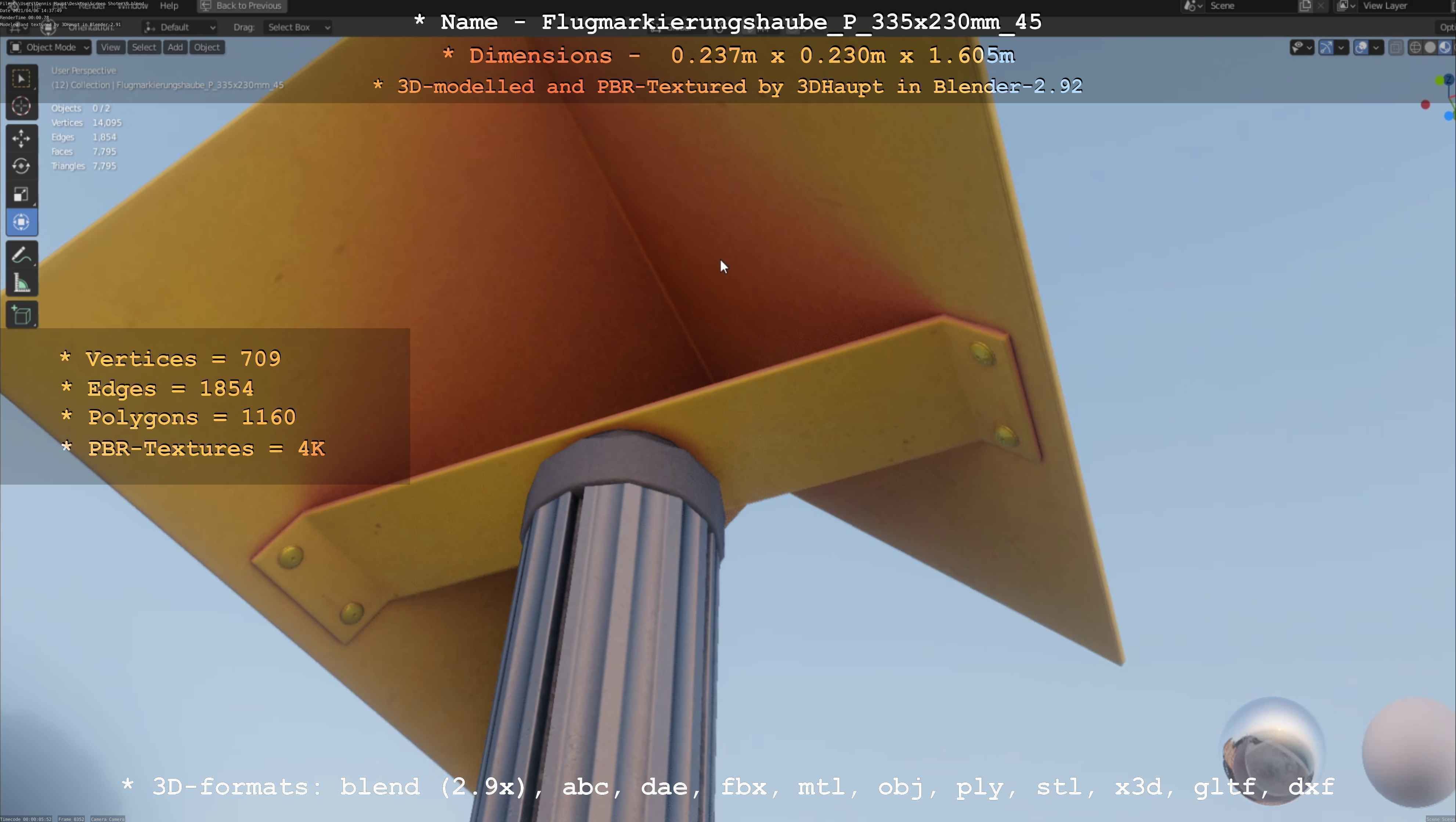 Flugmarkierungshaube mit Aluminiumpfosten 335x230mm 45 Low-poly 3D model_13