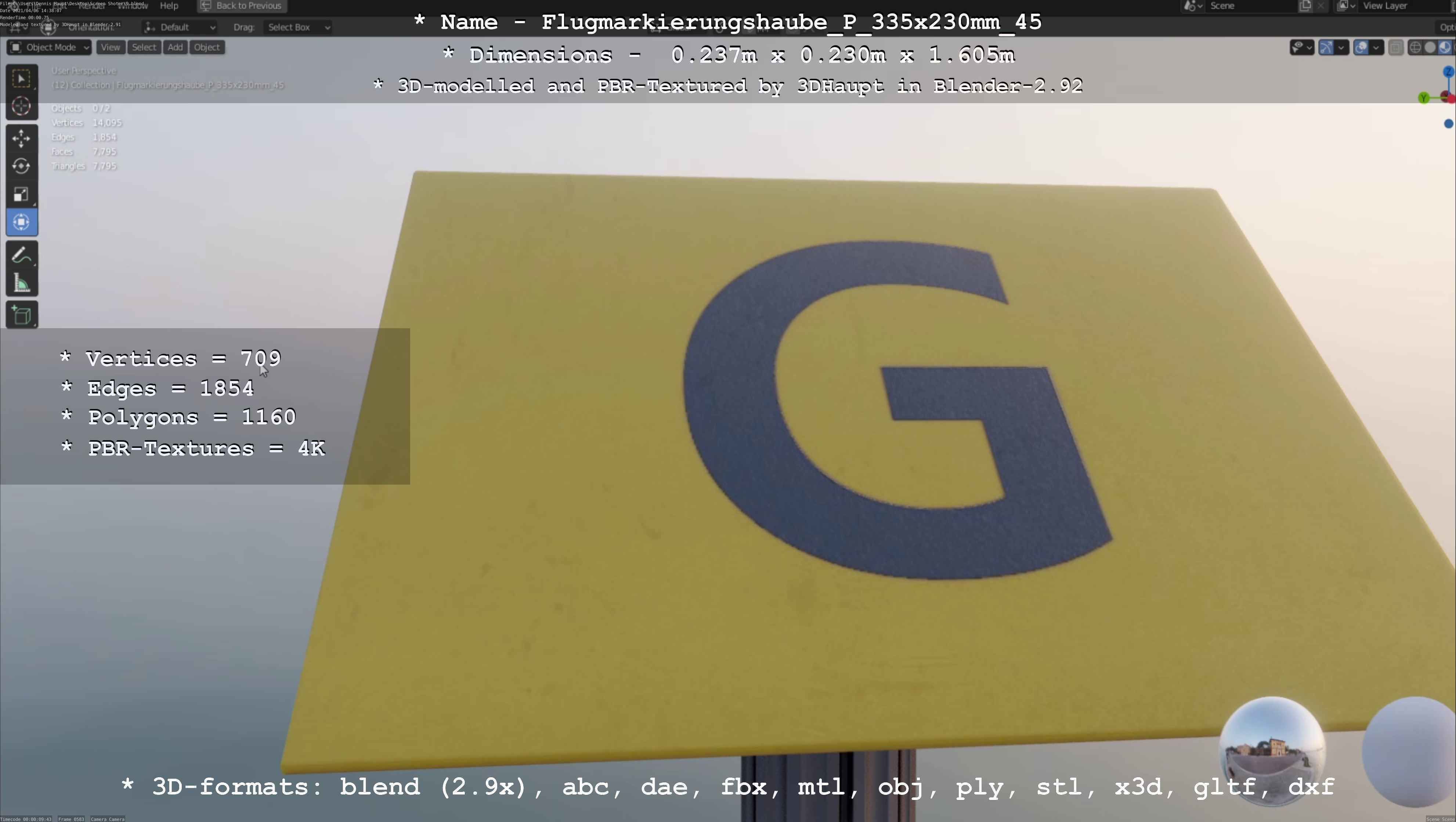 Flugmarkierungshaube mit Aluminiumpfosten 335x230mm 45 Low-poly 3D model_117