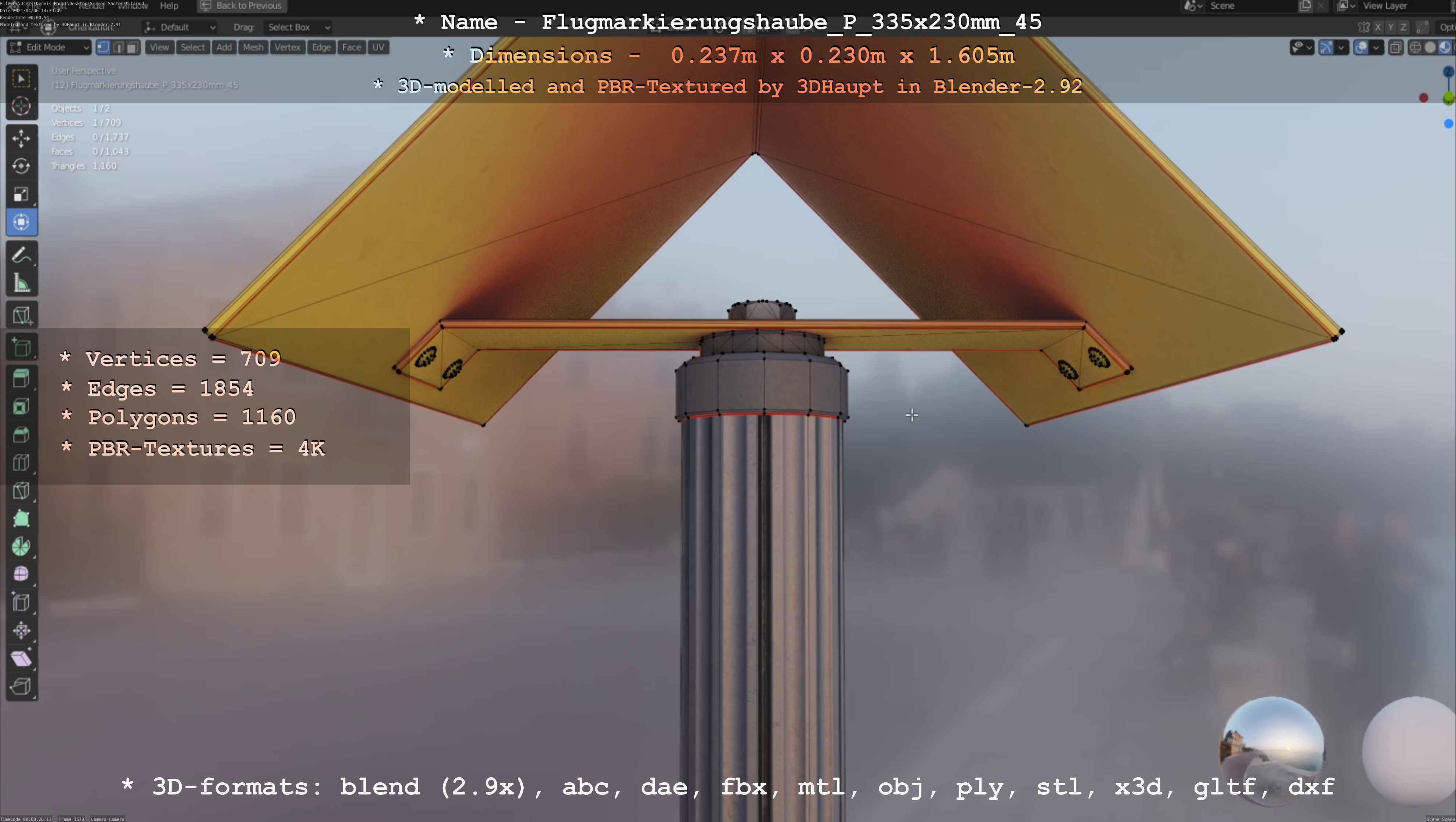 Flugmarkierungshaube mit Aluminiumpfosten 335x230mm 45 Low-poly 3D model_43