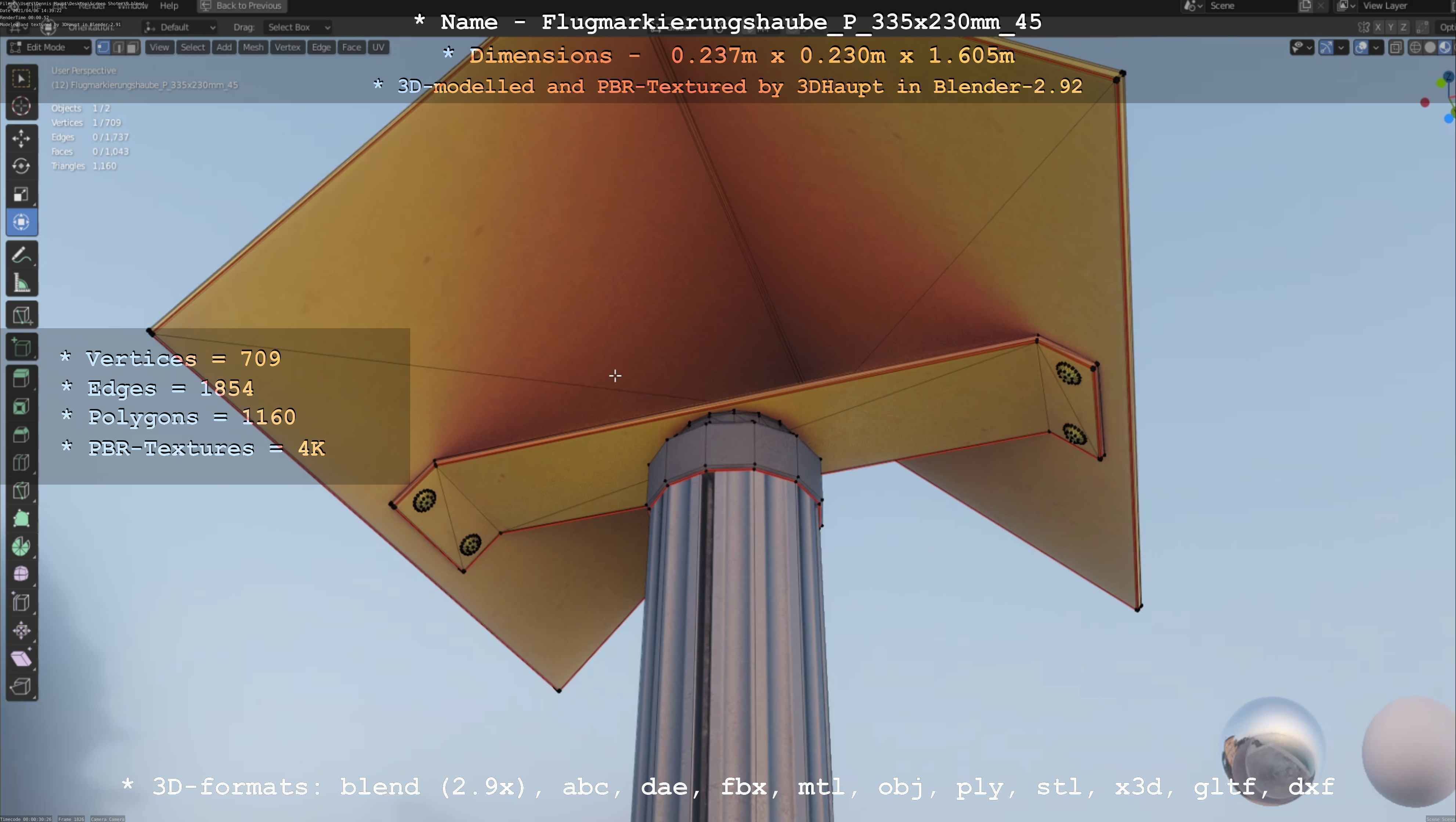 Flugmarkierungshaube mit Aluminiumpfosten 335x230mm 45 Low-poly 3D model_52