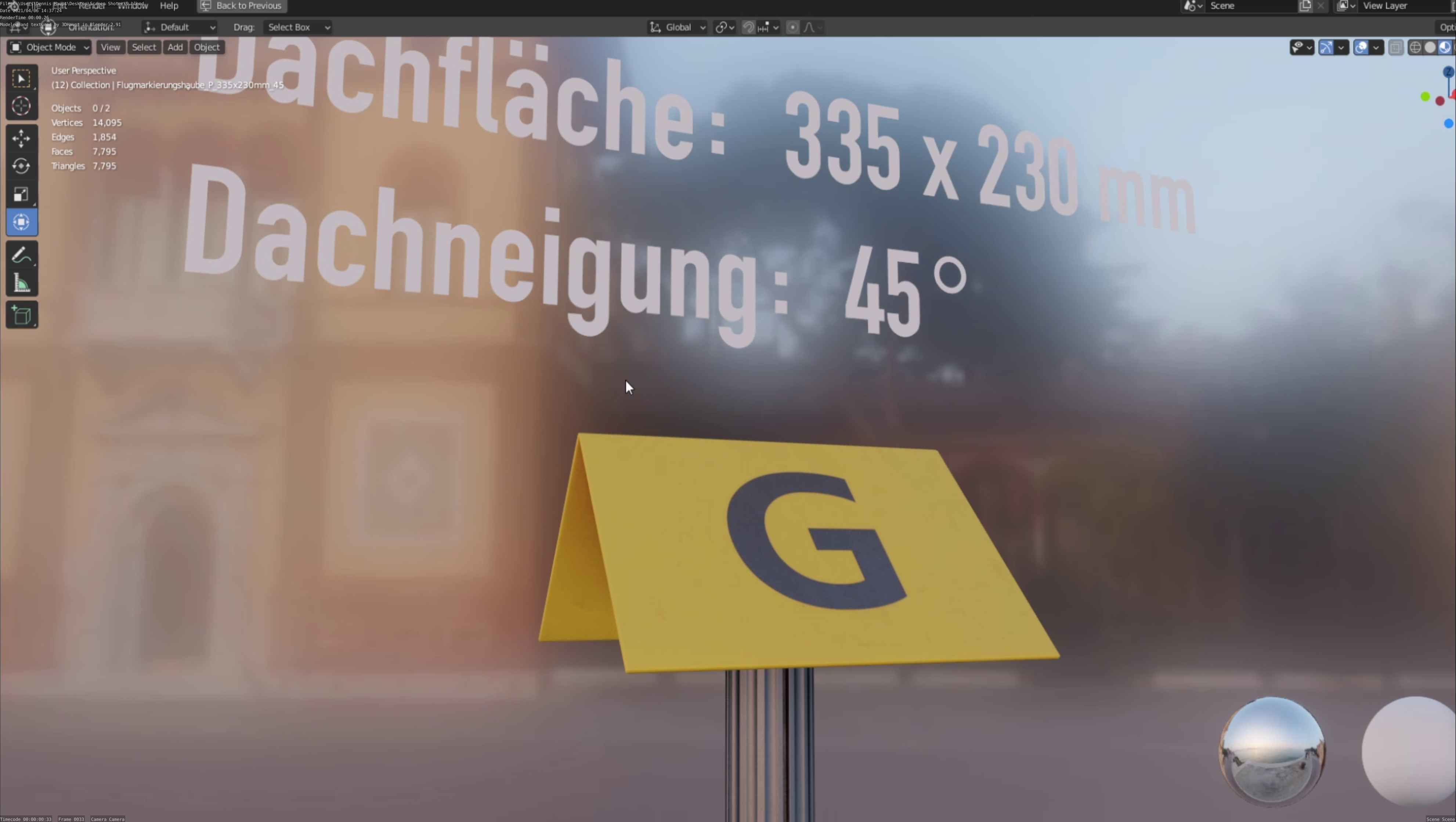 Flugmarkierungshaube mit Aluminiumpfosten 335x230mm 45 Low-poly 3D model_73