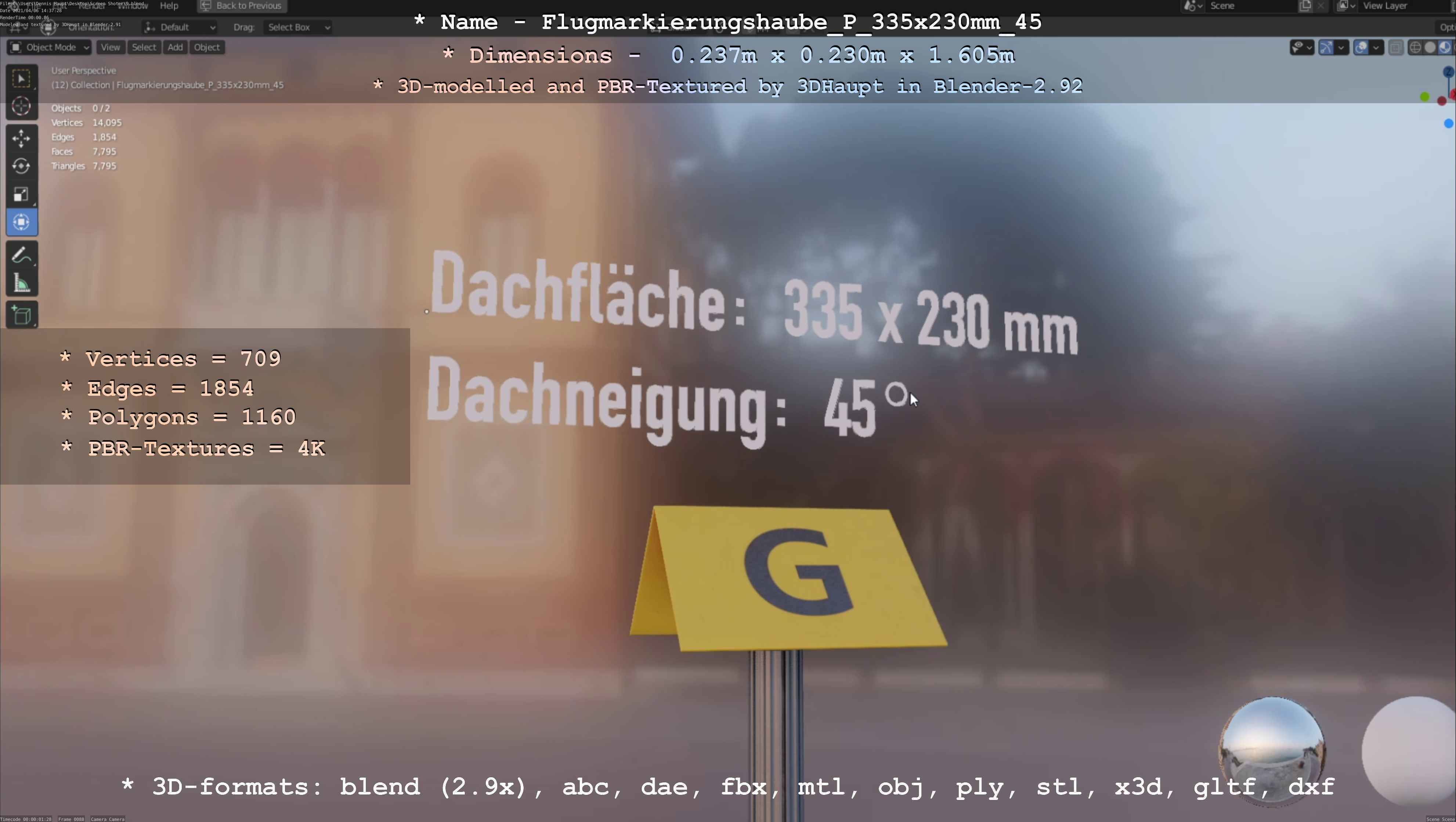 Flugmarkierungshaube mit Aluminiumpfosten 335x230mm 45 Low-poly 3D model_79