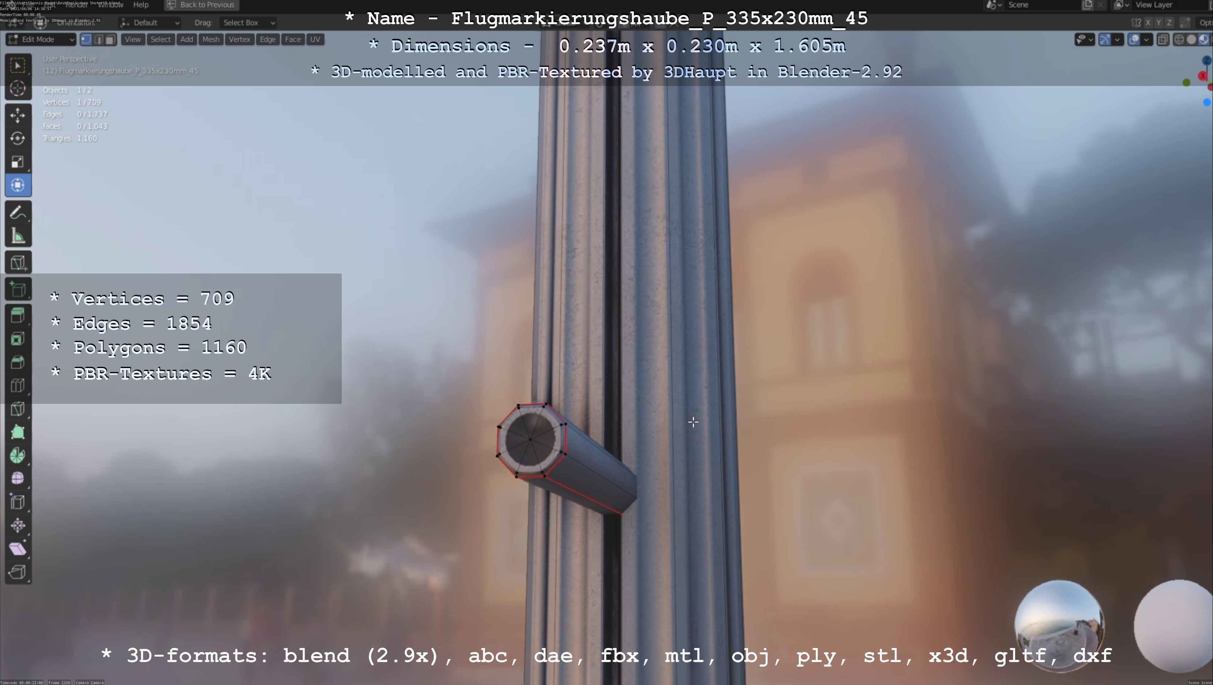 Flugmarkierungshaube mit Aluminiumpfosten 335x230mm 45 Low-poly 3D model_53