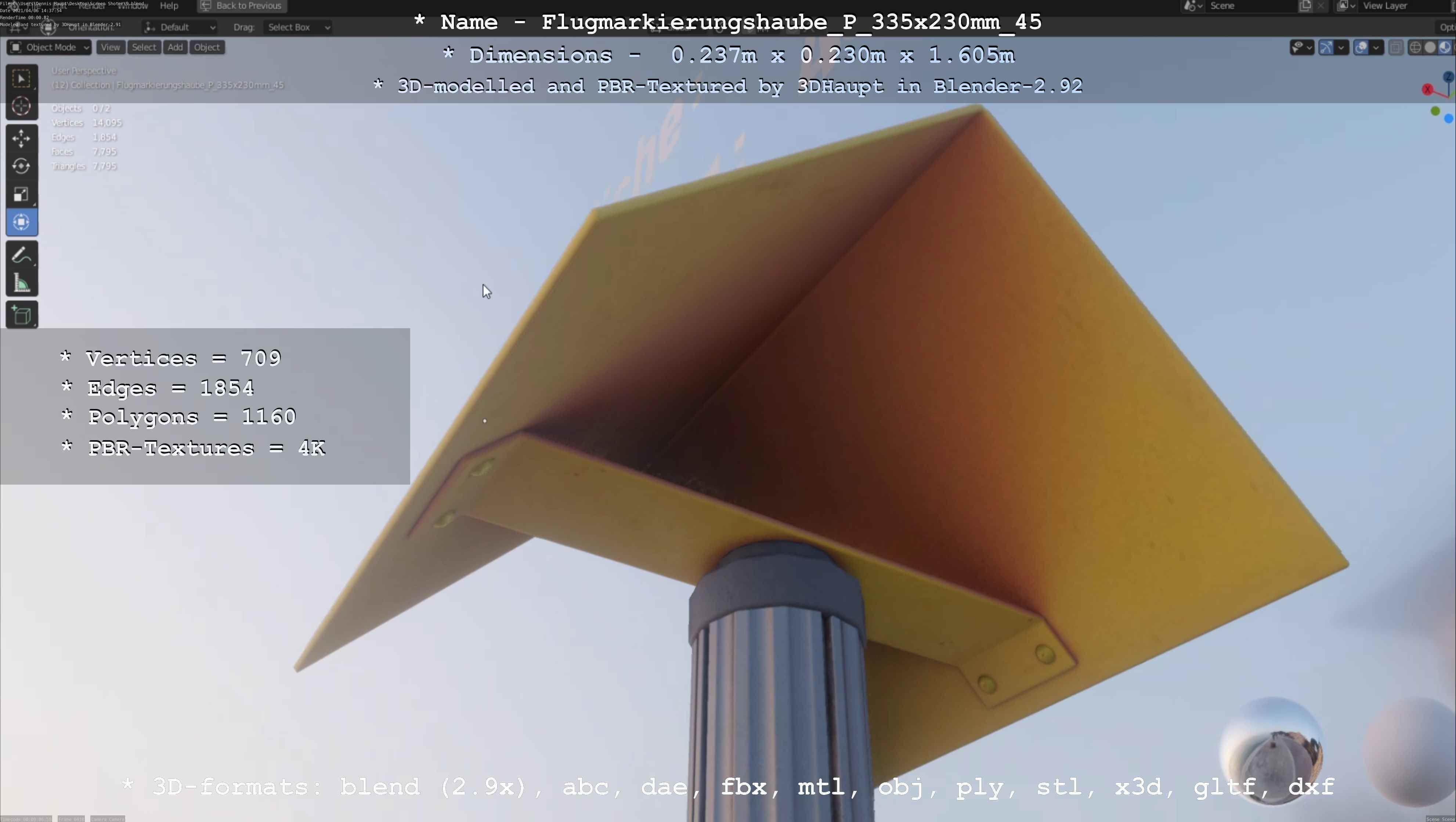 Flugmarkierungshaube mit Aluminiumpfosten 335x230mm 45 Low-poly 3D model_105