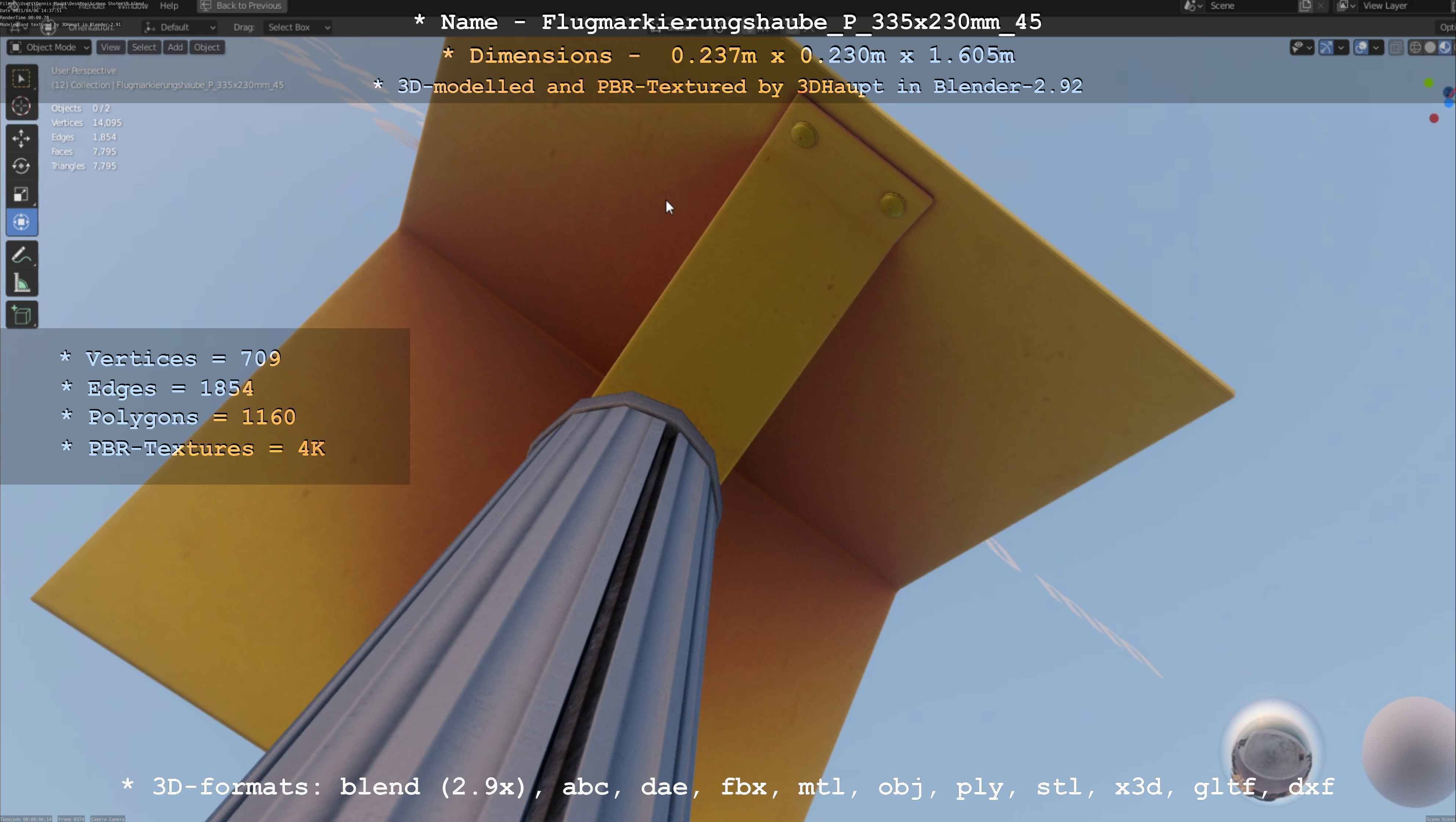 Flugmarkierungshaube mit Aluminiumpfosten 335x230mm 45 Low-poly 3D model_101