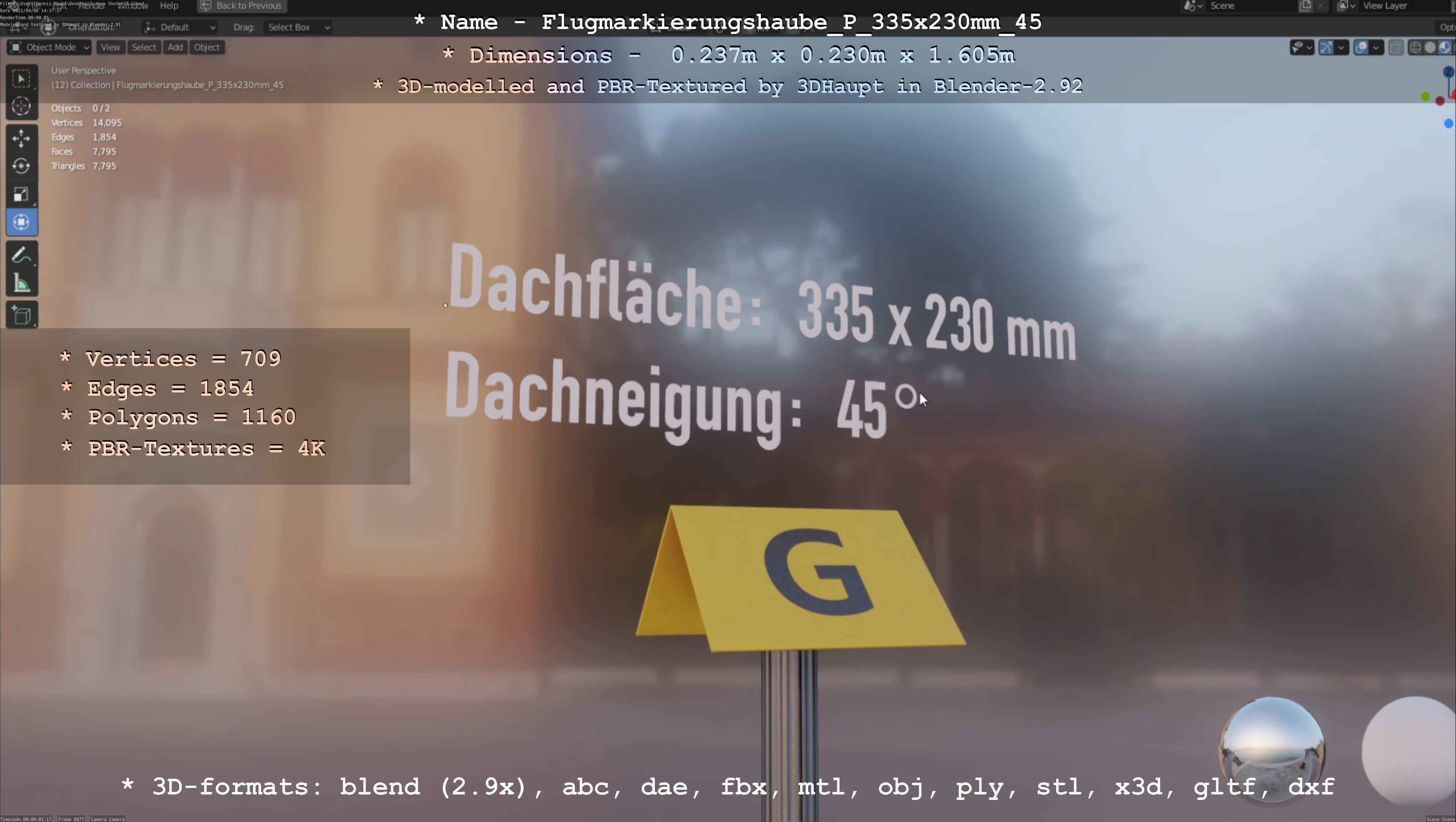 Flugmarkierungshaube mit Aluminiumpfosten 335x230mm 45 Low-poly 3D model_78