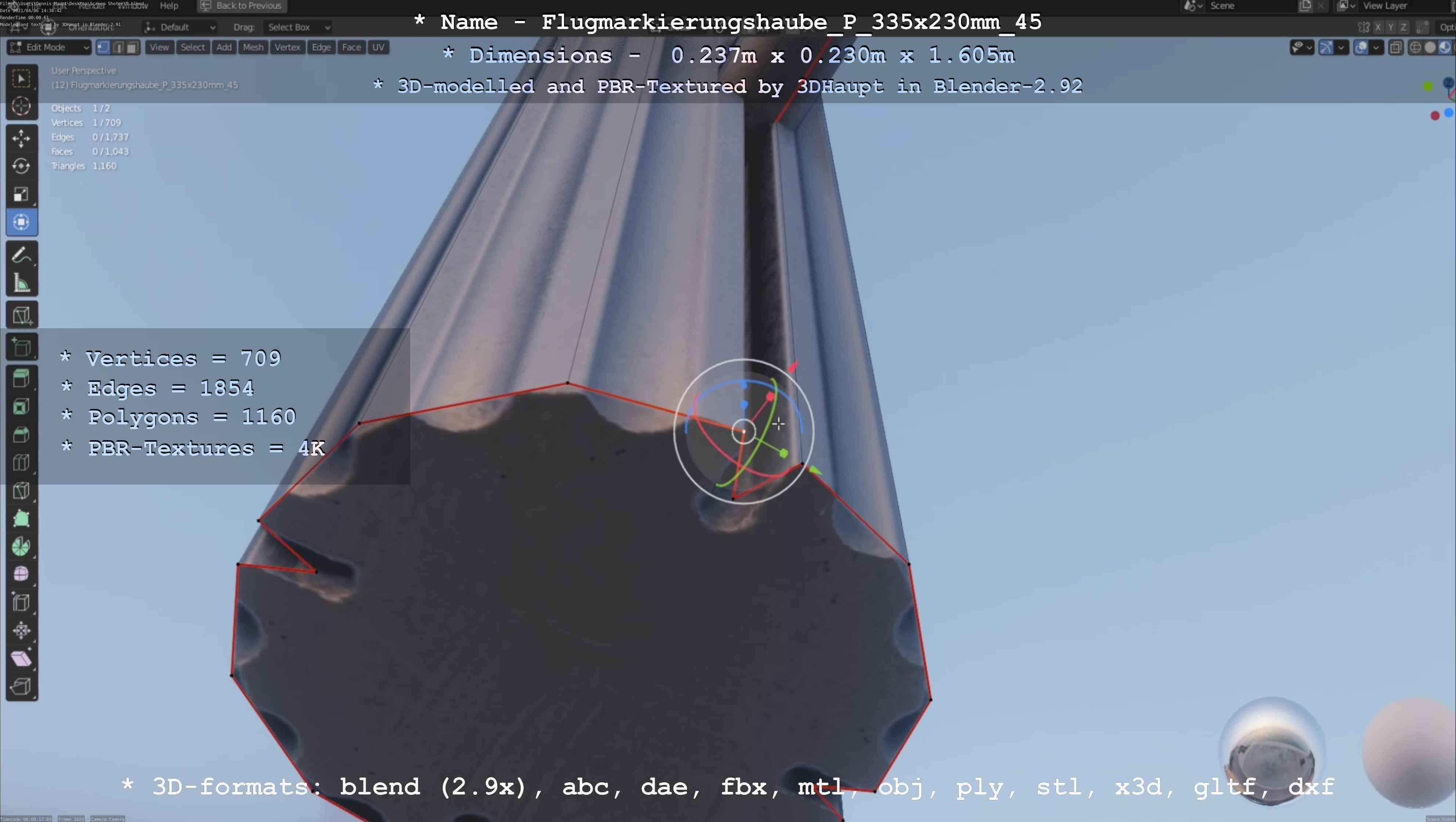 Flugmarkierungshaube mit Aluminiumpfosten 335x230mm 45 Low-poly 3D model_40