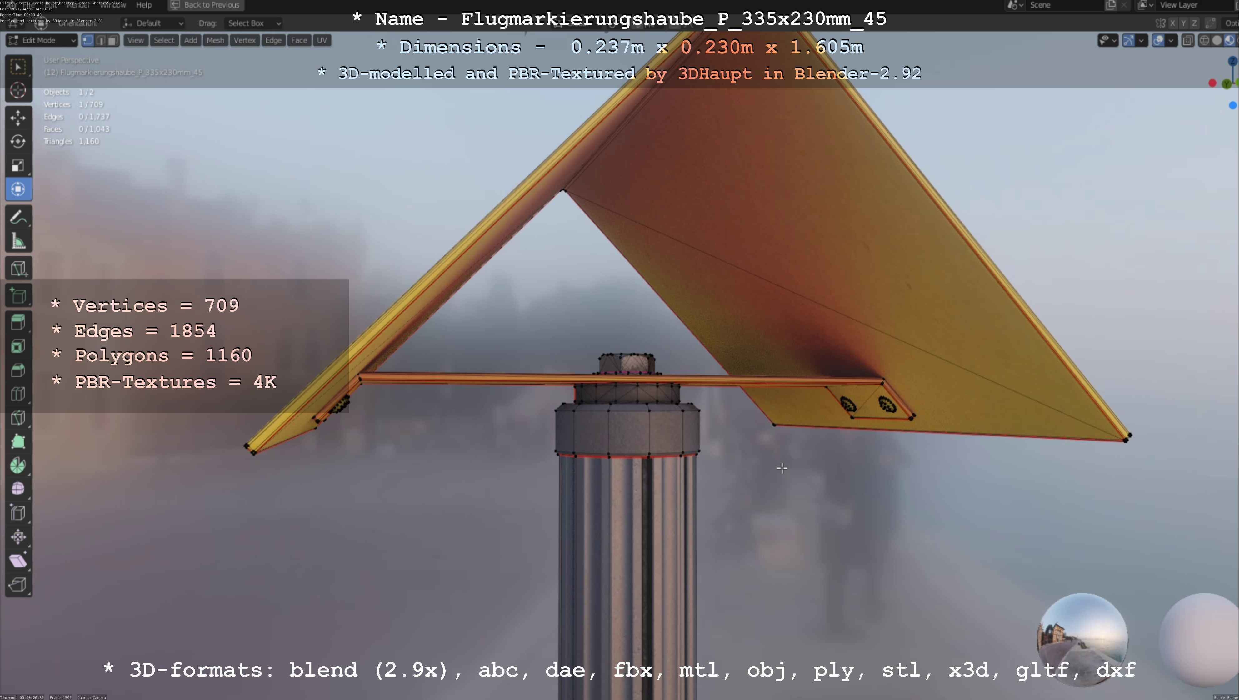 Flugmarkierungshaube mit Aluminiumpfosten 335x230mm 45 Low-poly 3D model_44